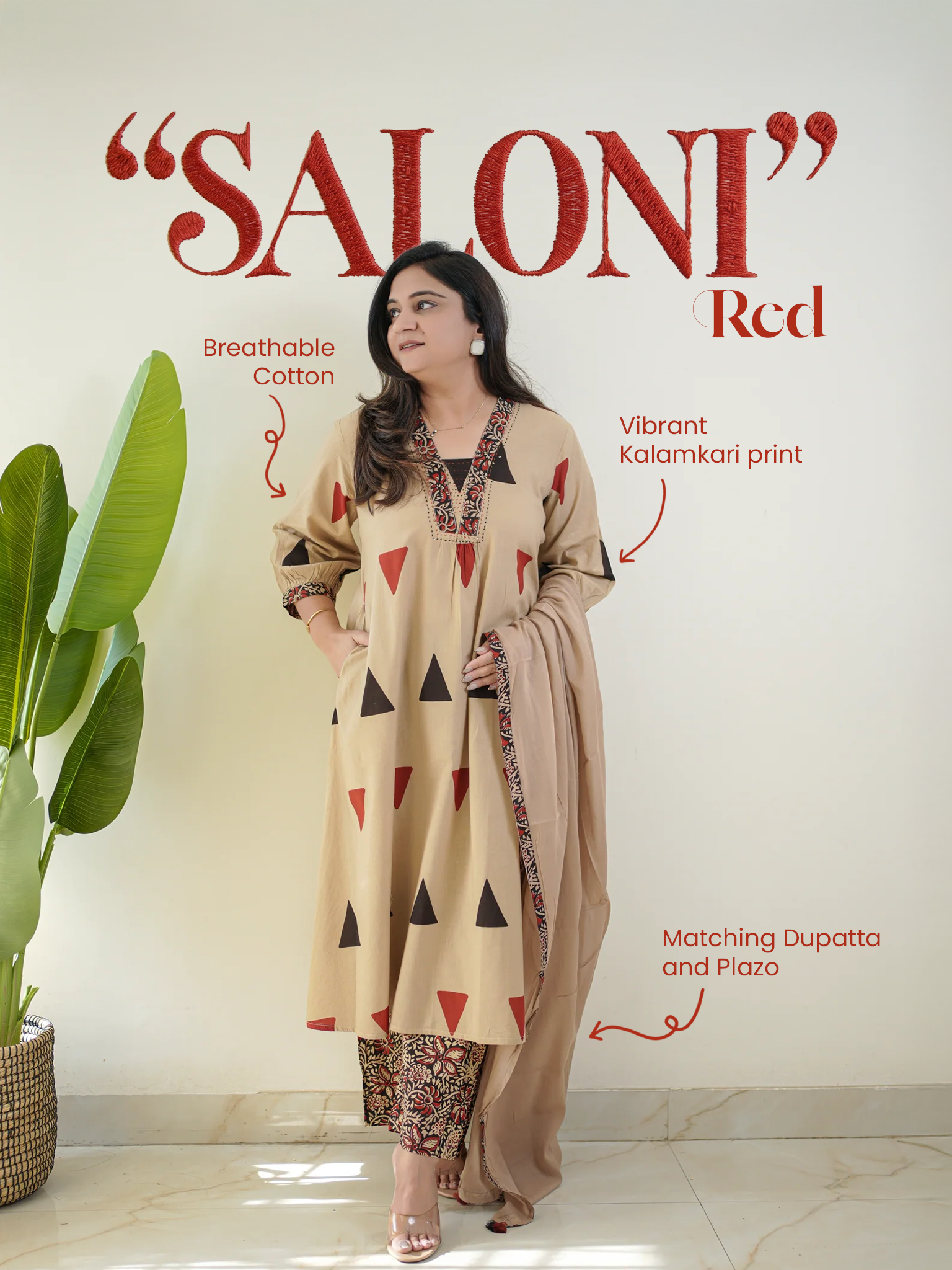 Saloni Kalamkari Cotton A-line Plazo Set - The Jaipur Studio