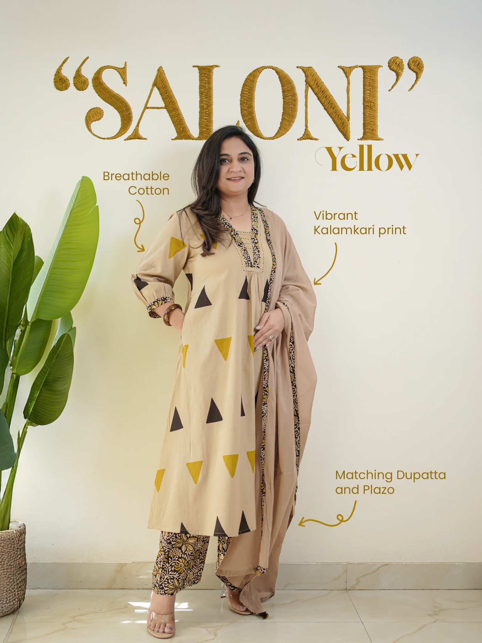 Saloni Kalamkari Cotton A-line Plazo Set - The Jaipur Studio