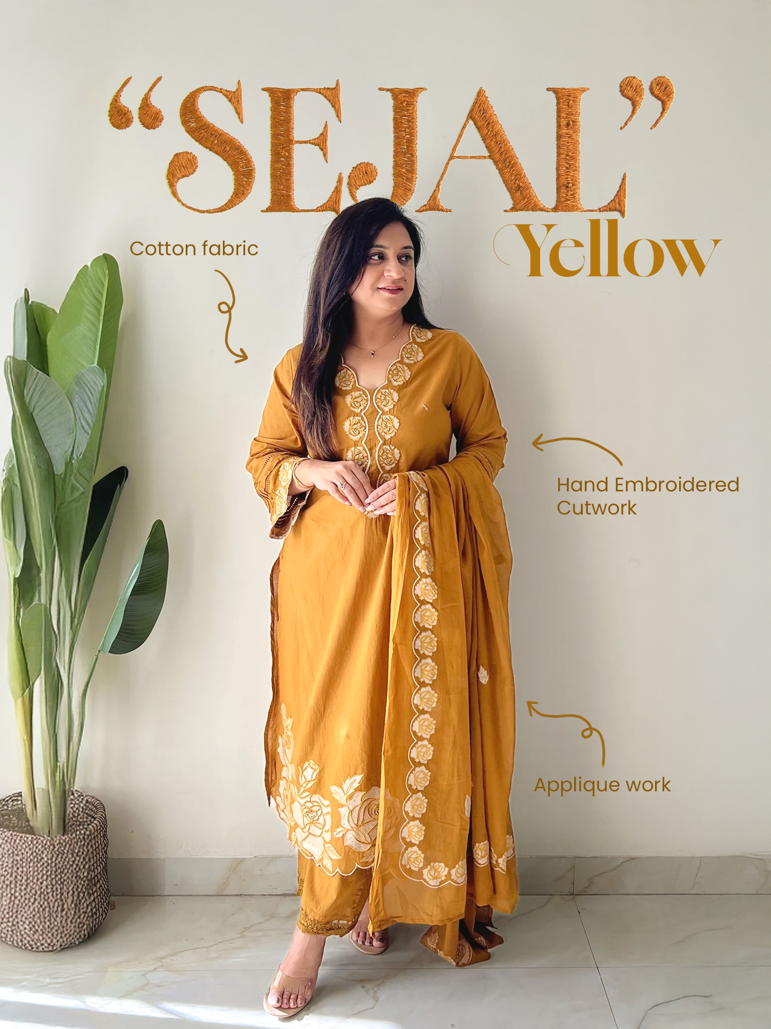 Sejal Cotton Cutwork Applique HandEmbroidered Pant set - The Jaipur Studio