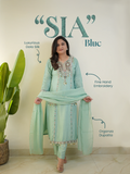 Sia Blue Silk Festive HandEmbroidered Pant Set