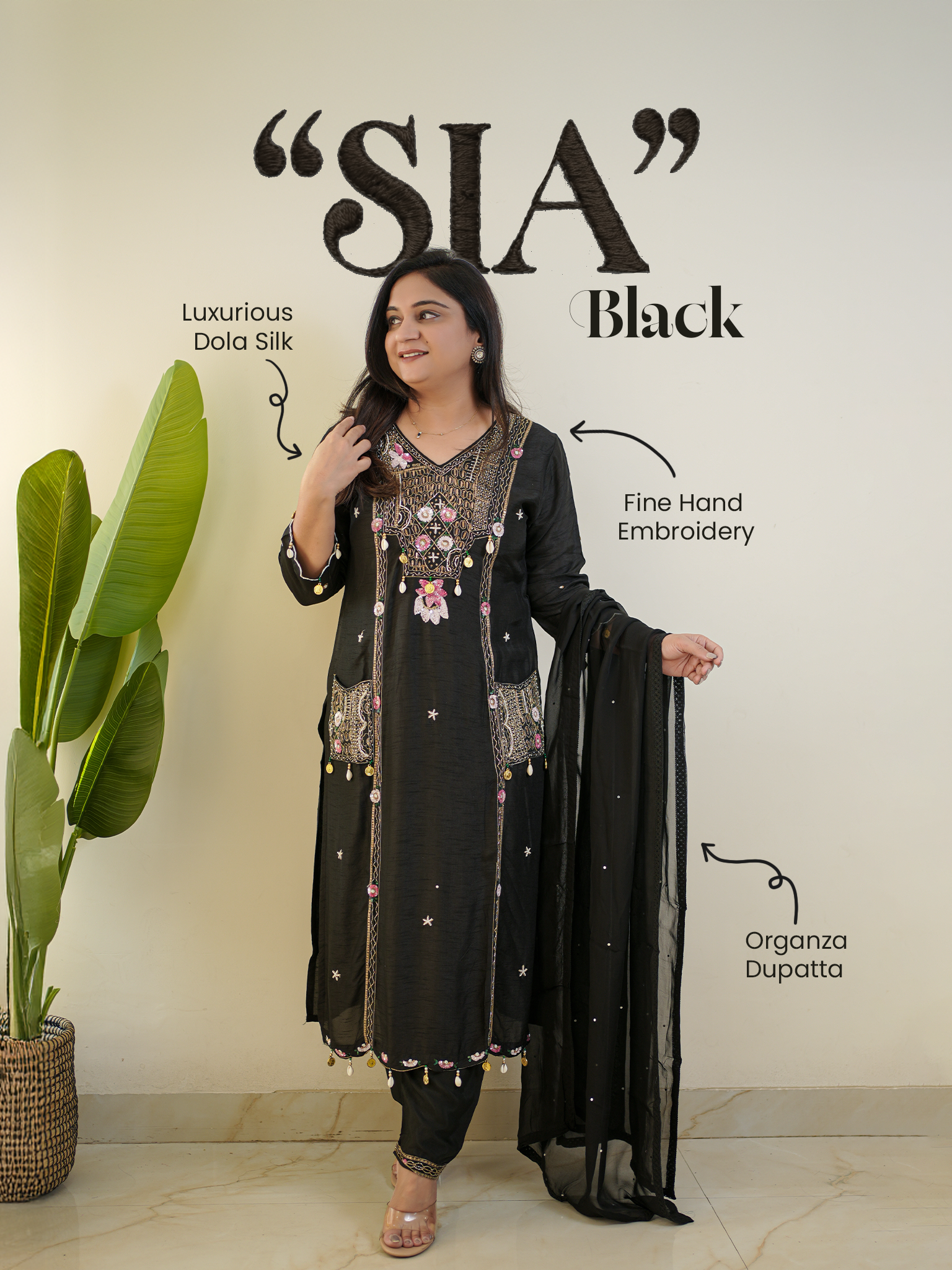 Sia Black Silk Festive HandEmbroidered Pant Set