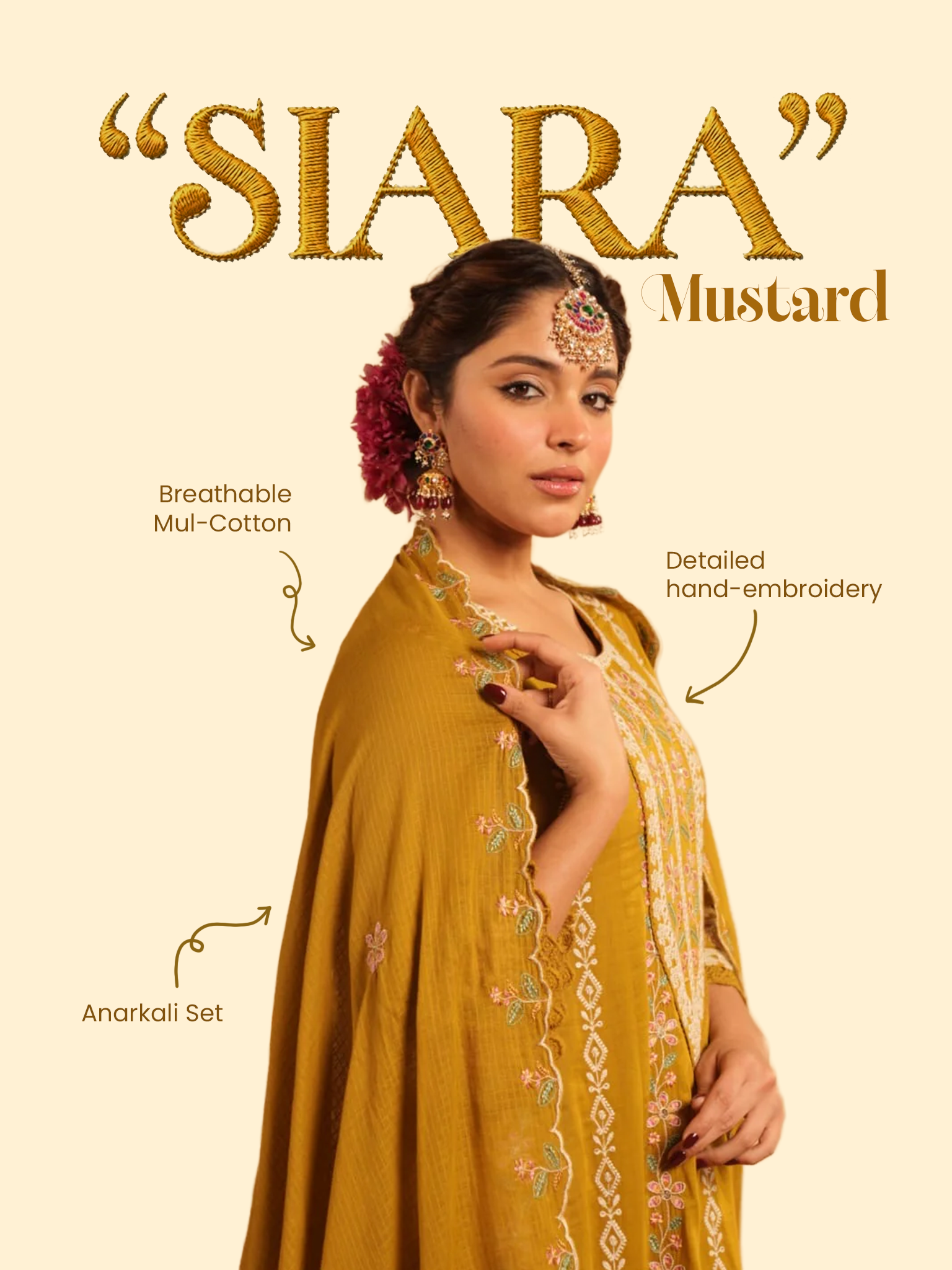 Siara Mul Cotton Embroidered Anarkali Set - The Jaipur Studio