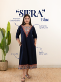 Sifra Blue Cotton Ajrakh Embroidered A-line Kurta