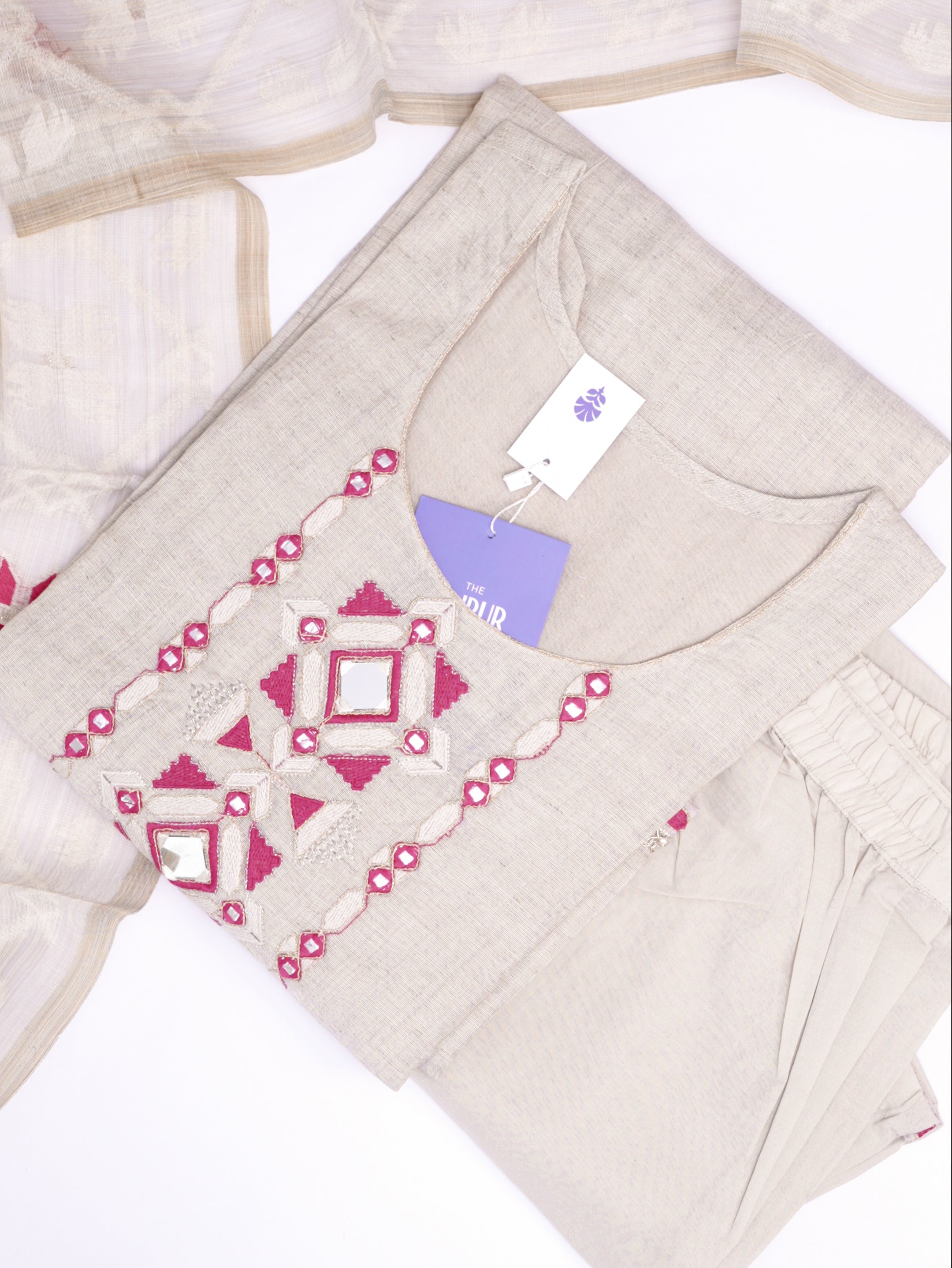 Azza Beige Jamdani Embroidered Straight Dupatta Set