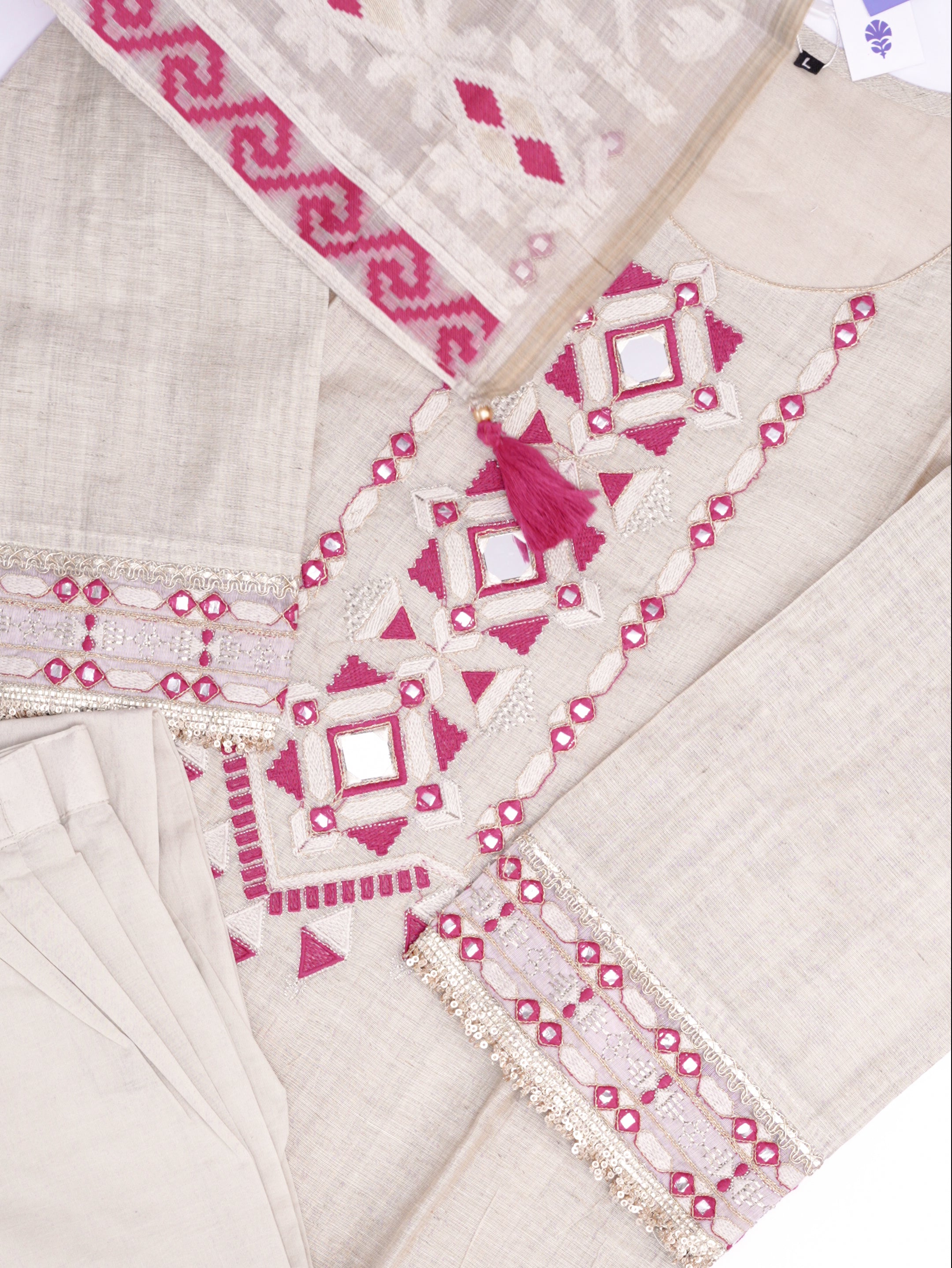 Azza Beige Jamdani Embroidered Straight Dupatta Set