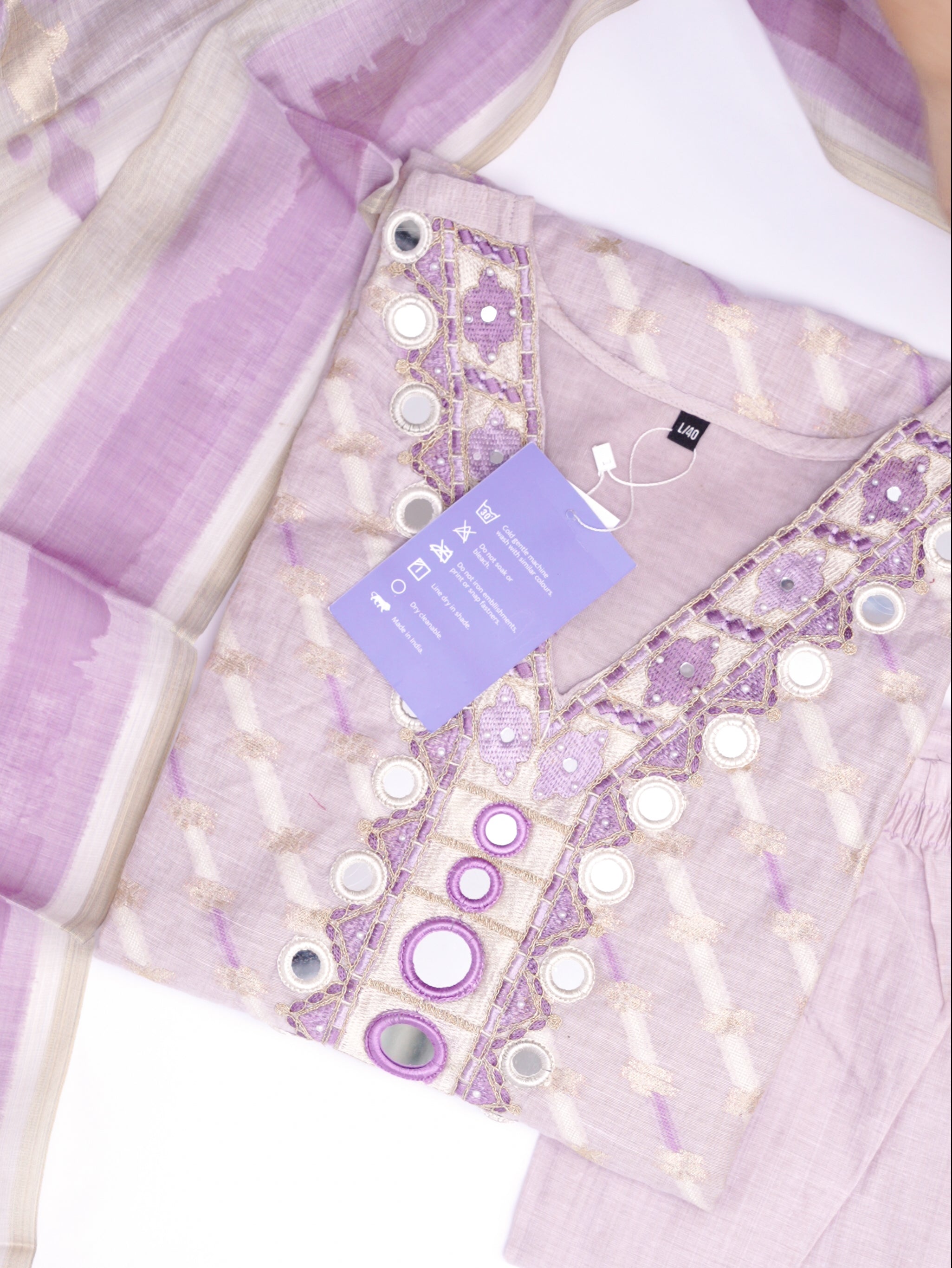 Bahia Lavender Jamdani Embroidered Straight Dupatta Set