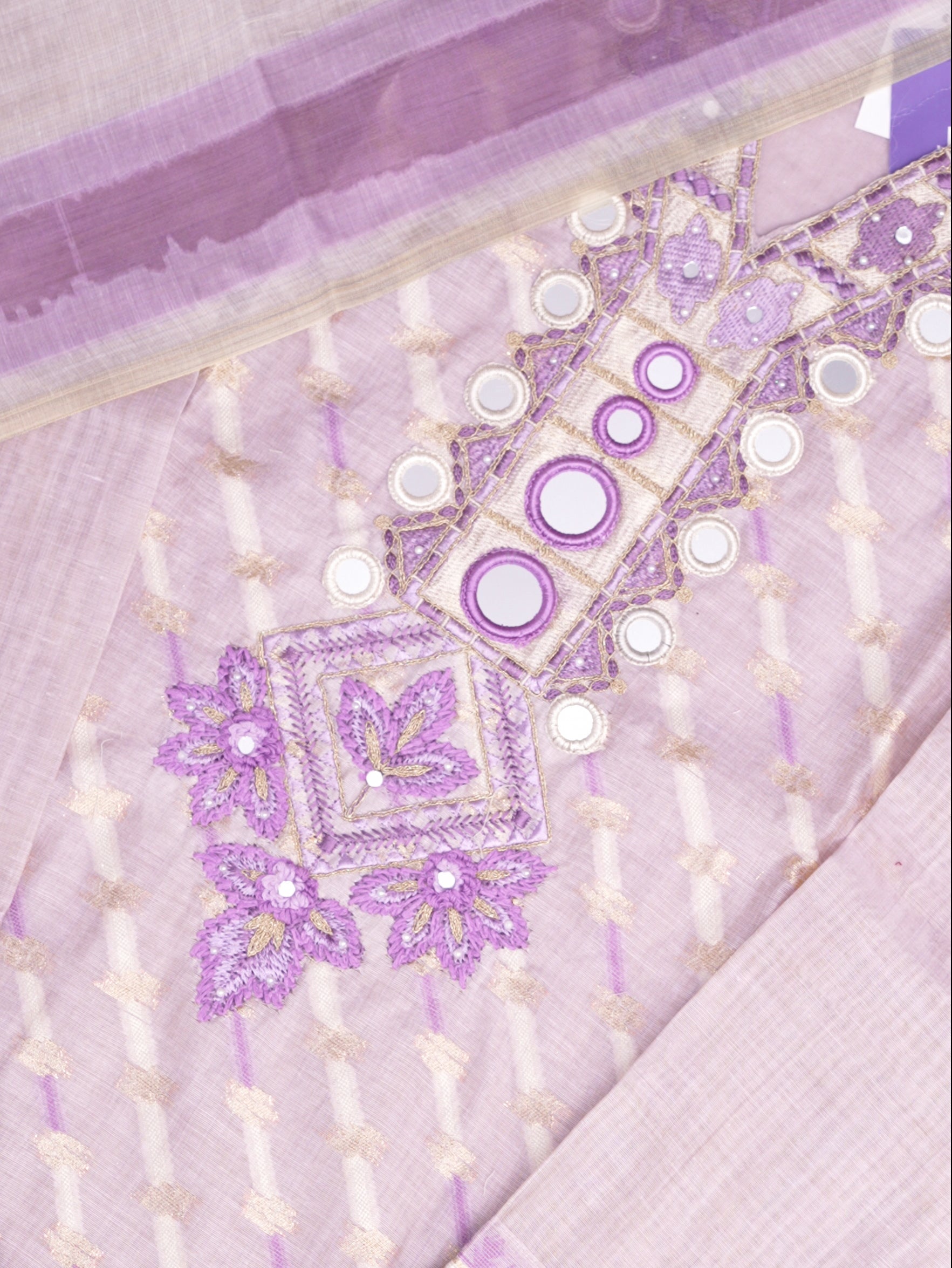 Bahia Lavender Jamdani Embroidered Straight Dupatta Set