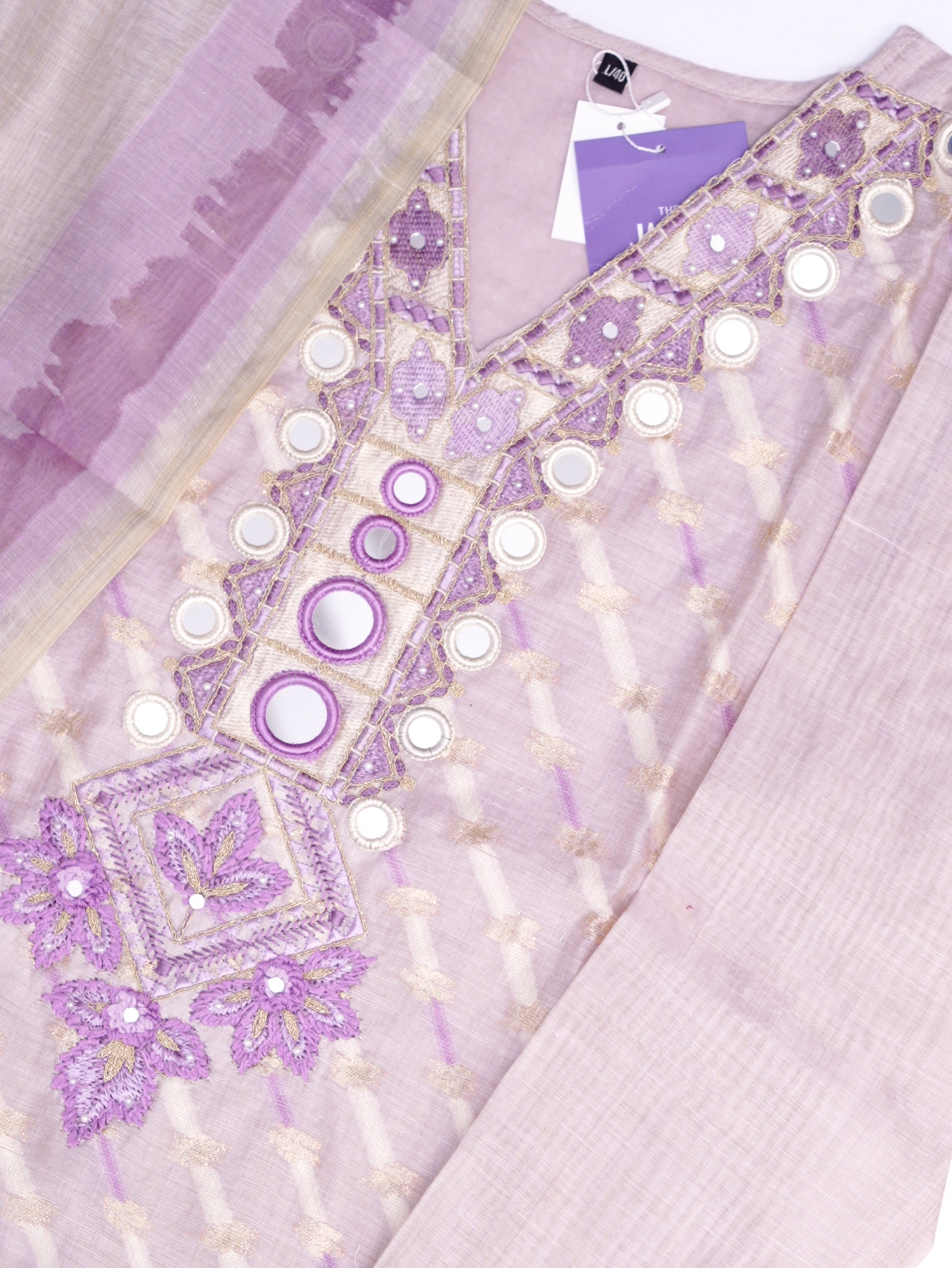 Bahia Lavender Jamdani Embroidered Straight Dupatta Set