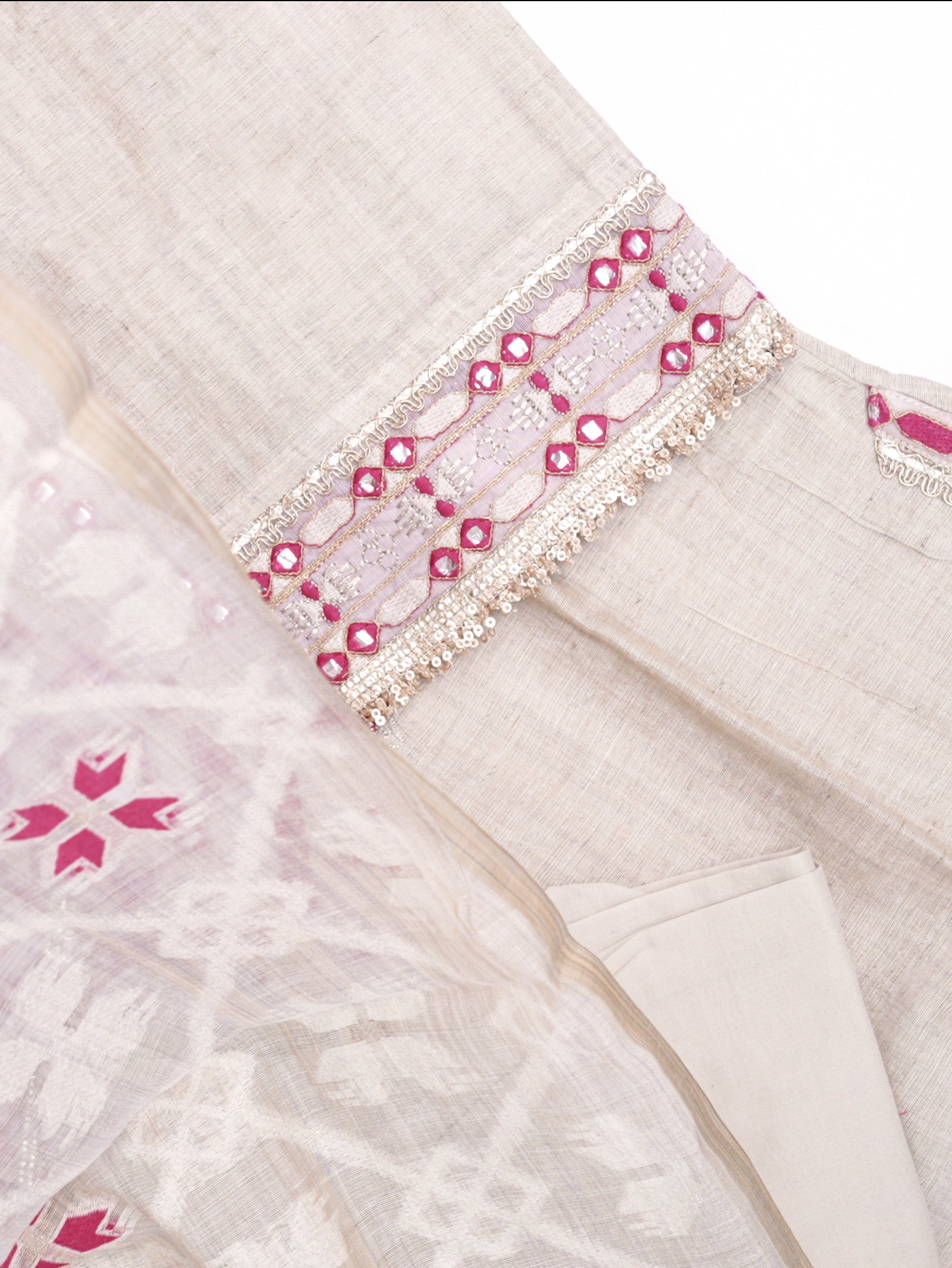 Azza Beige Jamdani Embroidered Straight Dupatta Set