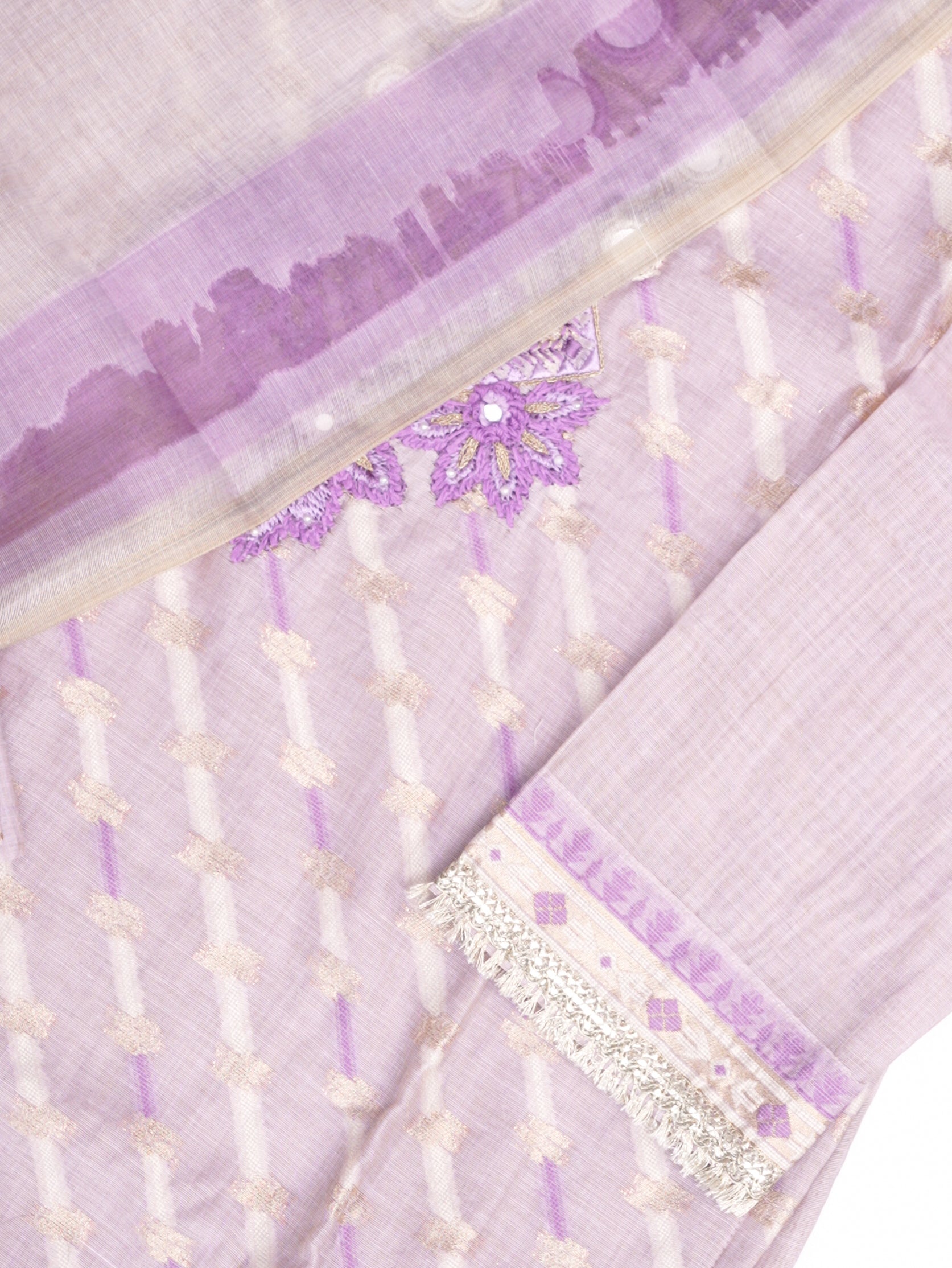 Bahia Lavender Jamdani Embroidered Straight Dupatta Set