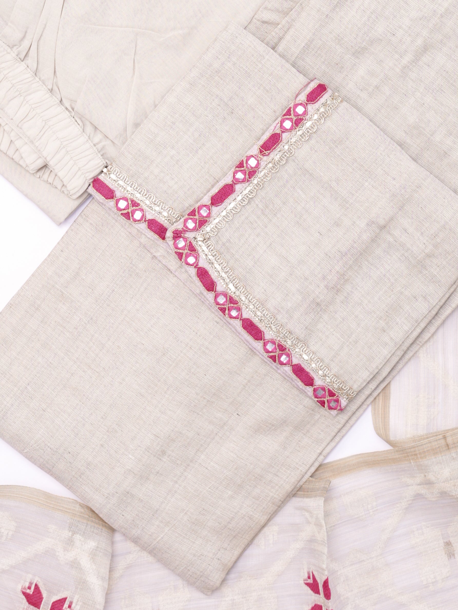 Azza Beige Jamdani Embroidered Straight Dupatta Set
