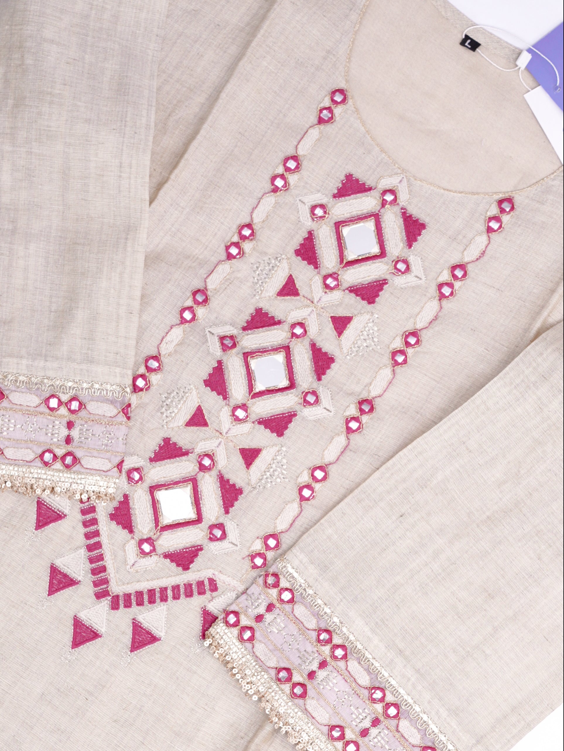 Azza Beige Jamdani Embroidered Straight Dupatta Set
