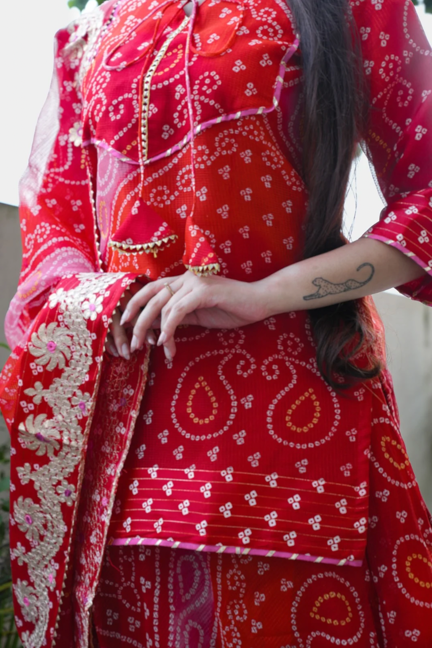 Nitya Kota Doria Bandhani Detailed Skirt Set - The Jaipur Studio