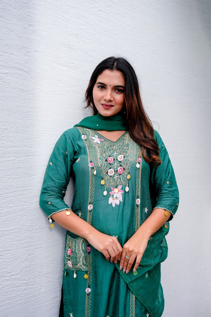 Faiza Silk Festive HandEmbroidered Pant Set