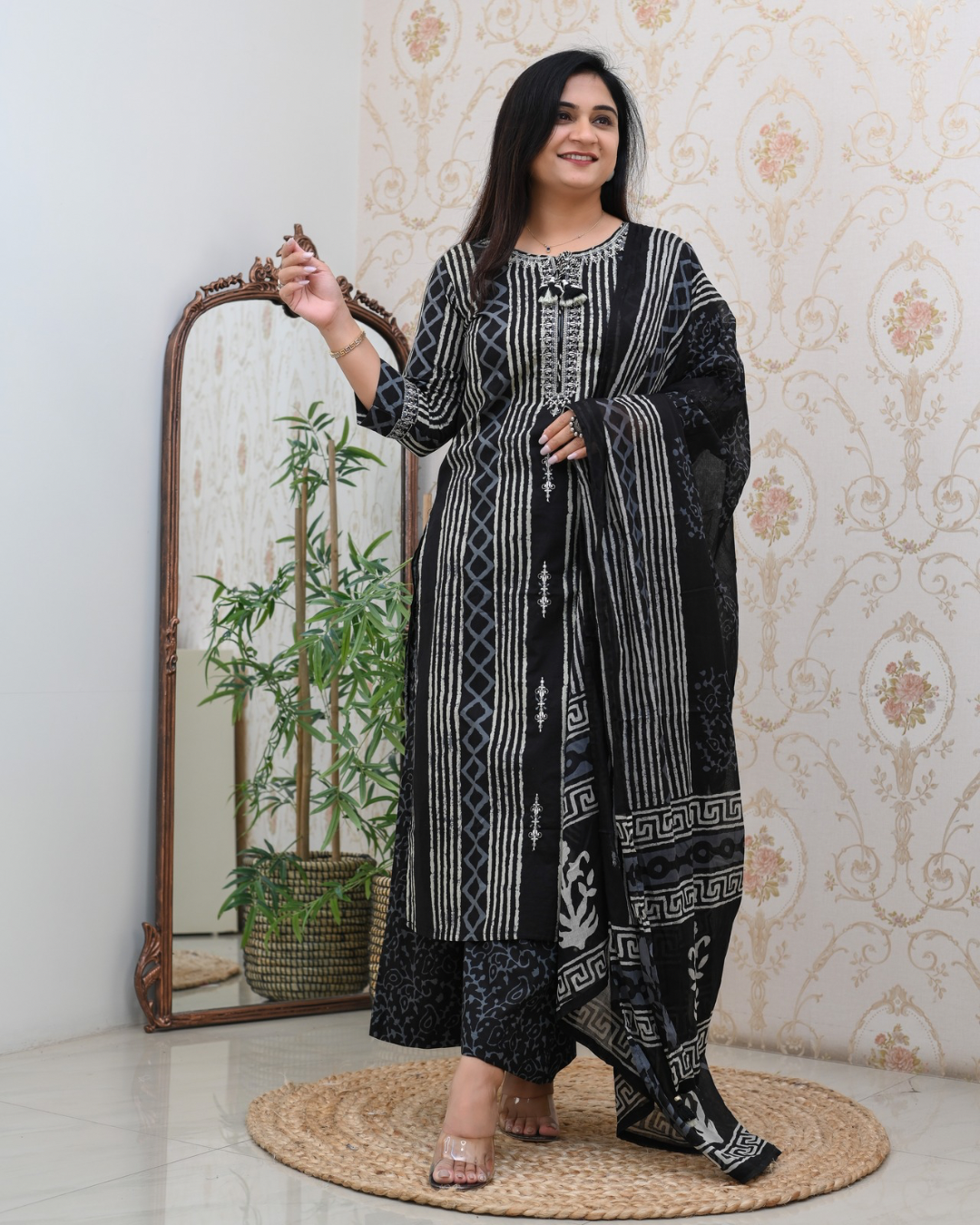 Anaya Cotton Embroidered Straight Divider set