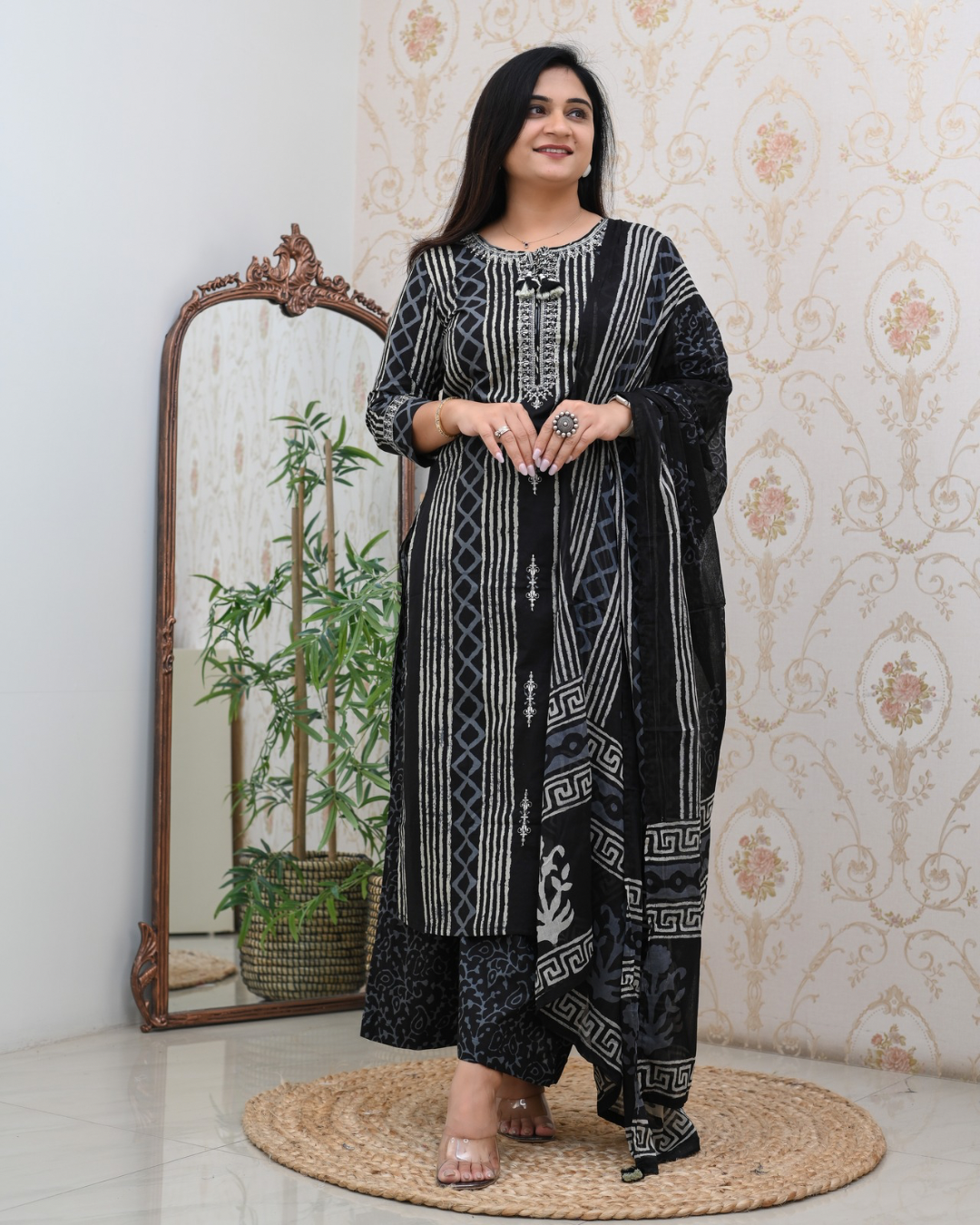 Anaya Cotton Embroidered Straight Divider set