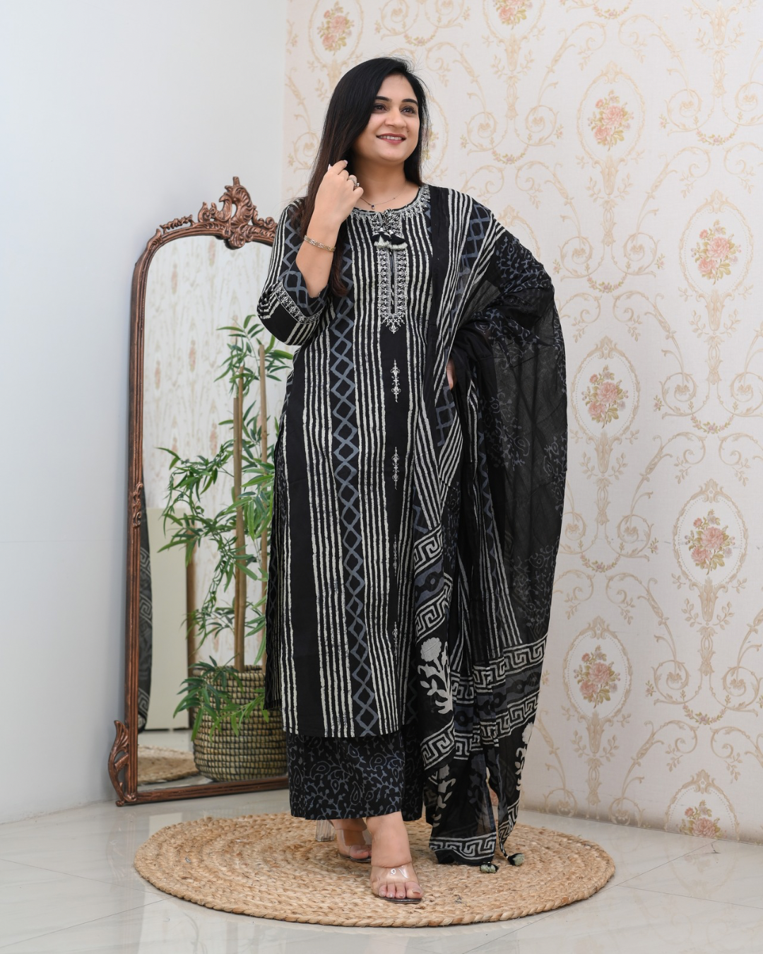 Anaya Cotton Embroidered Straight Divider set