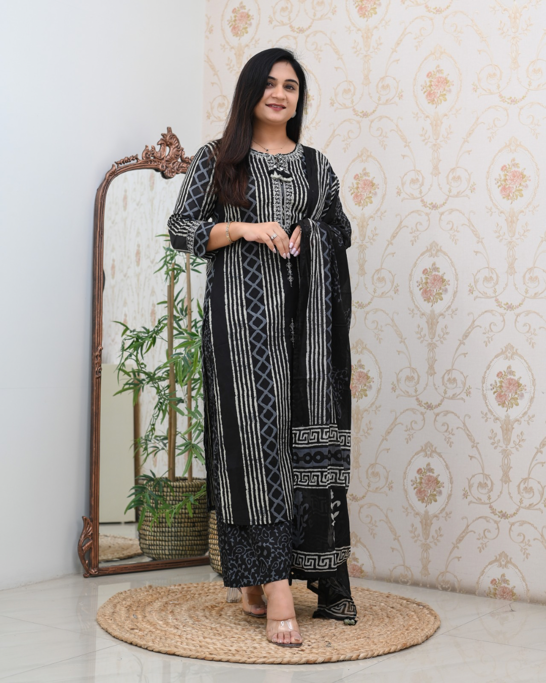 Anaya Cotton Embroidered Straight Divider set