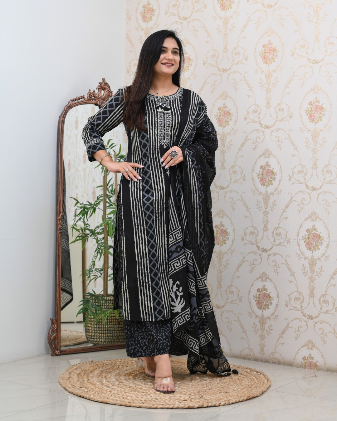 Anaya Cotton Embroidered Straight Divider set