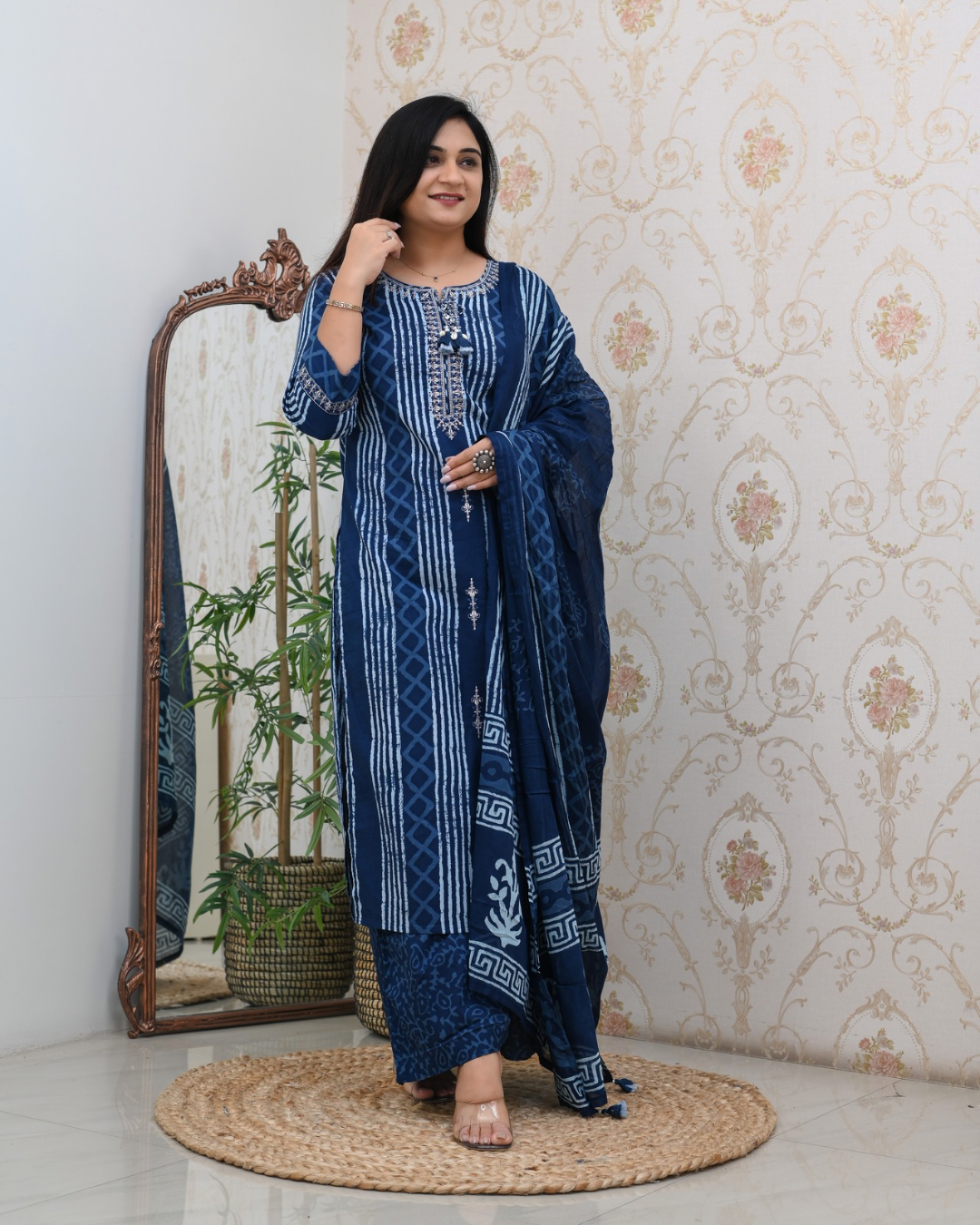 Anaya Cotton Embroidered Straight Divider set