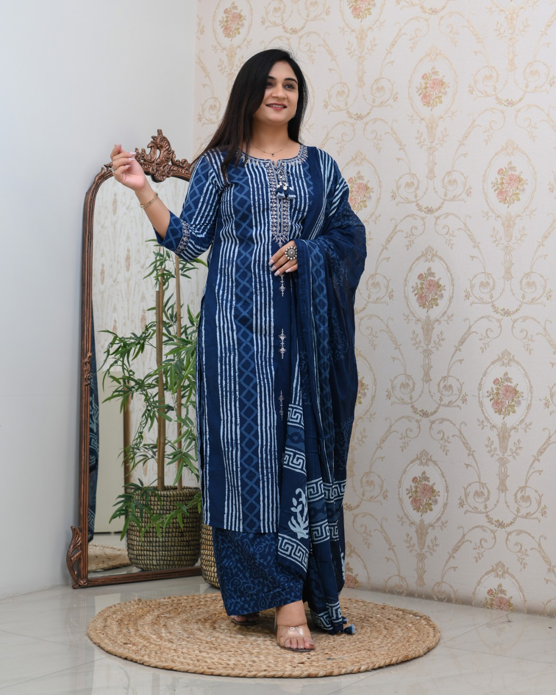 Anaya Cotton Embroidered Straight Divider set