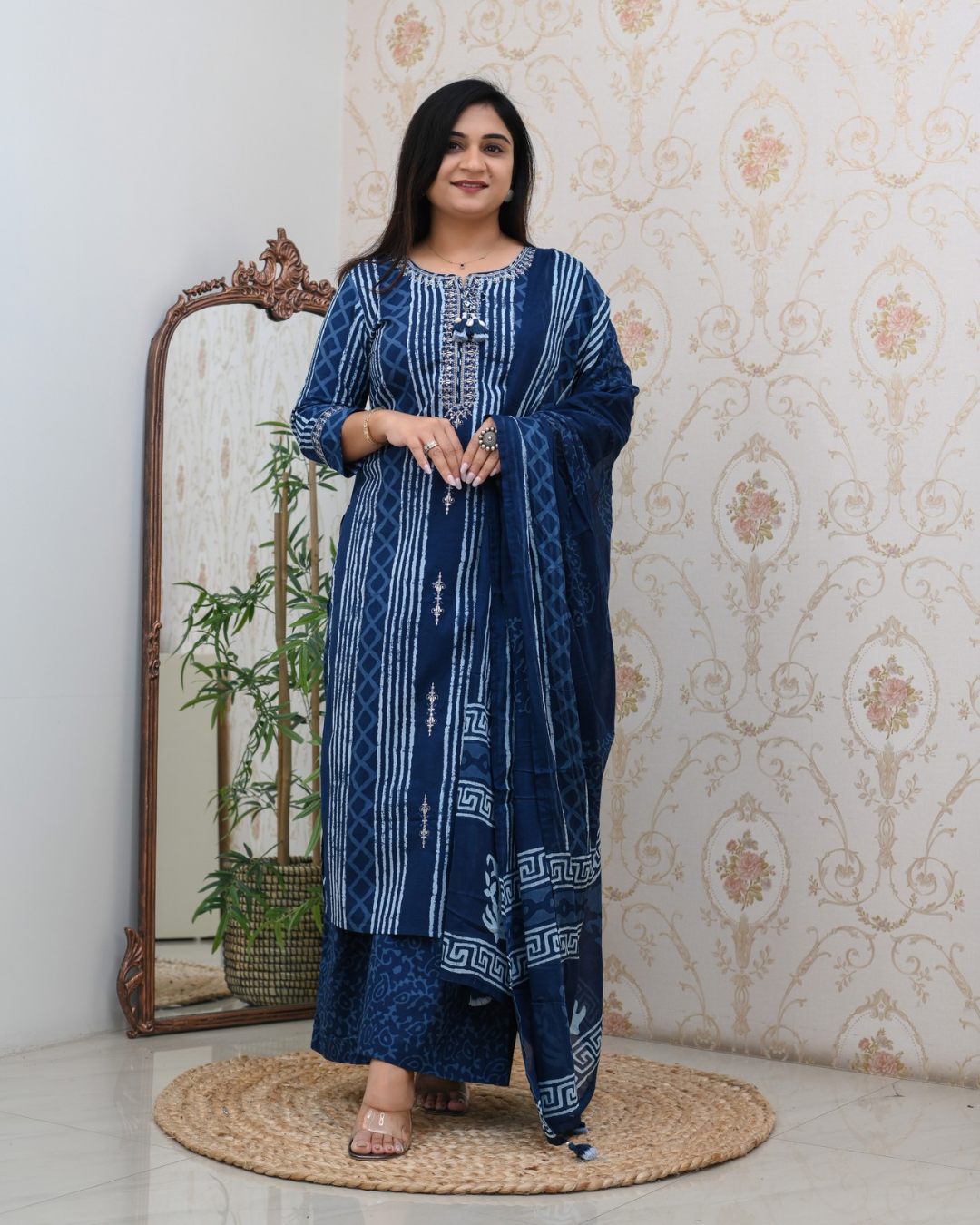 Anaya Cotton Embroidered Straight Divider set