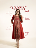 Vanya Red Cotton Ajrakh Kutch Embroidered A-line Kurta