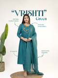 Vrishti Green Mul Cotton Embroidered Anarkali Dupatta Set