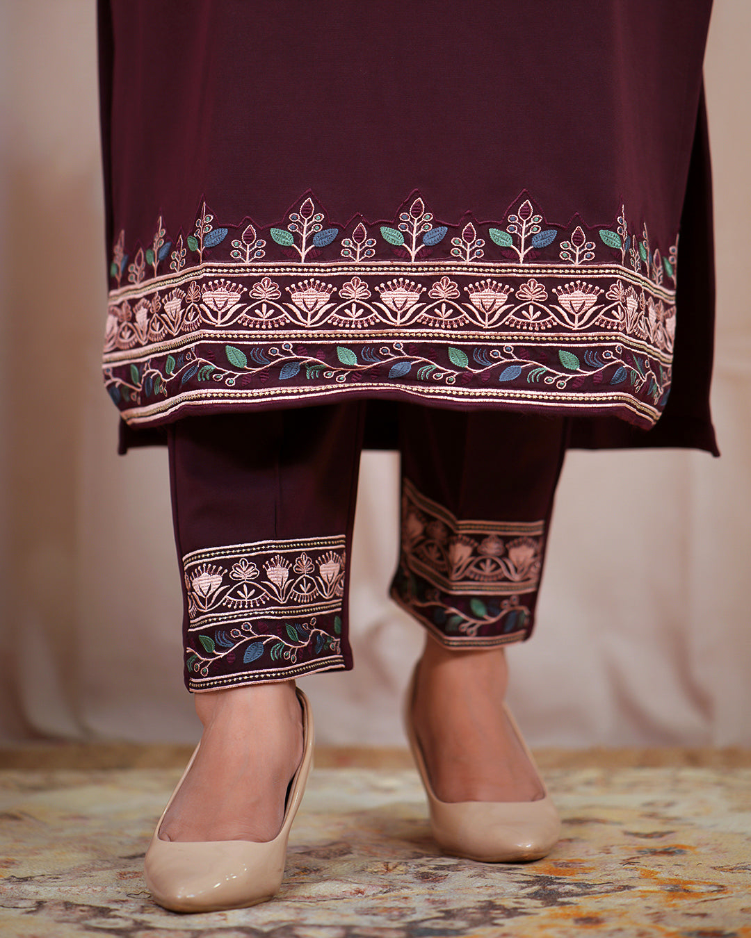 Lycra Winter Embroidered Pant Set