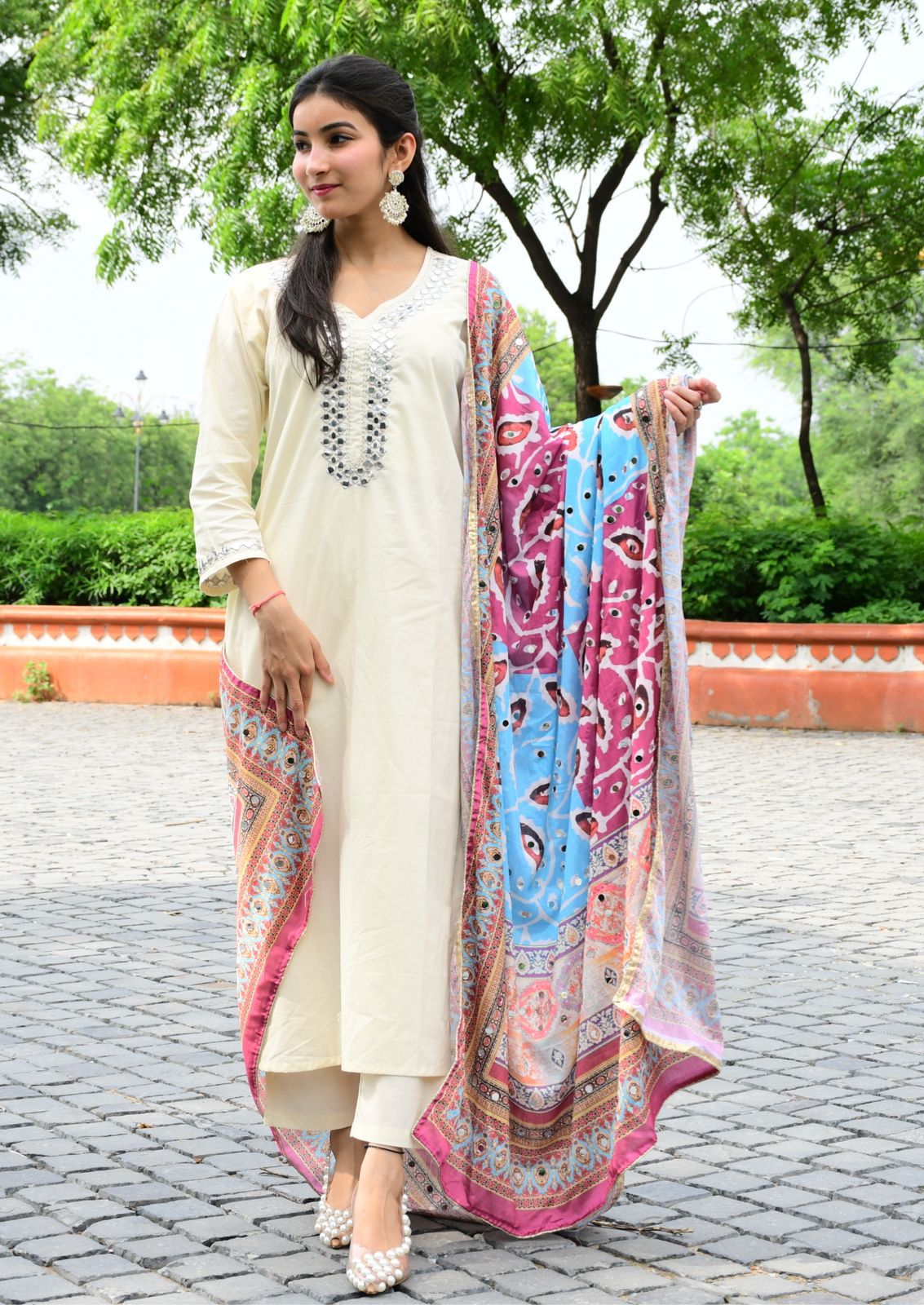 Cream Dupatta set - The Jaipur Studio