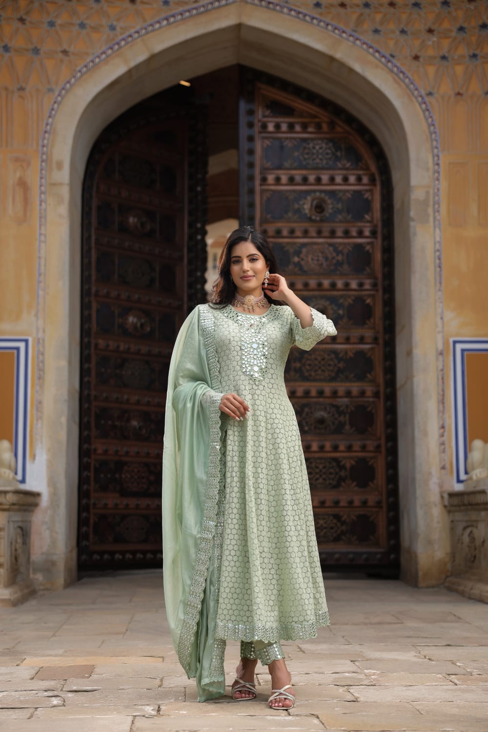 Premium Lace Cotton Anarkali Pant set