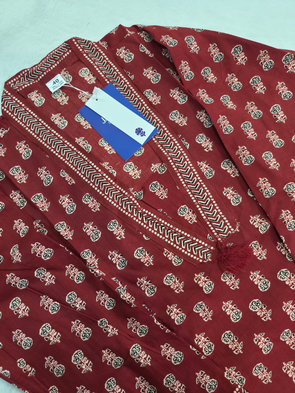 Red Ajrakh Casual Cotton Straight Kurta