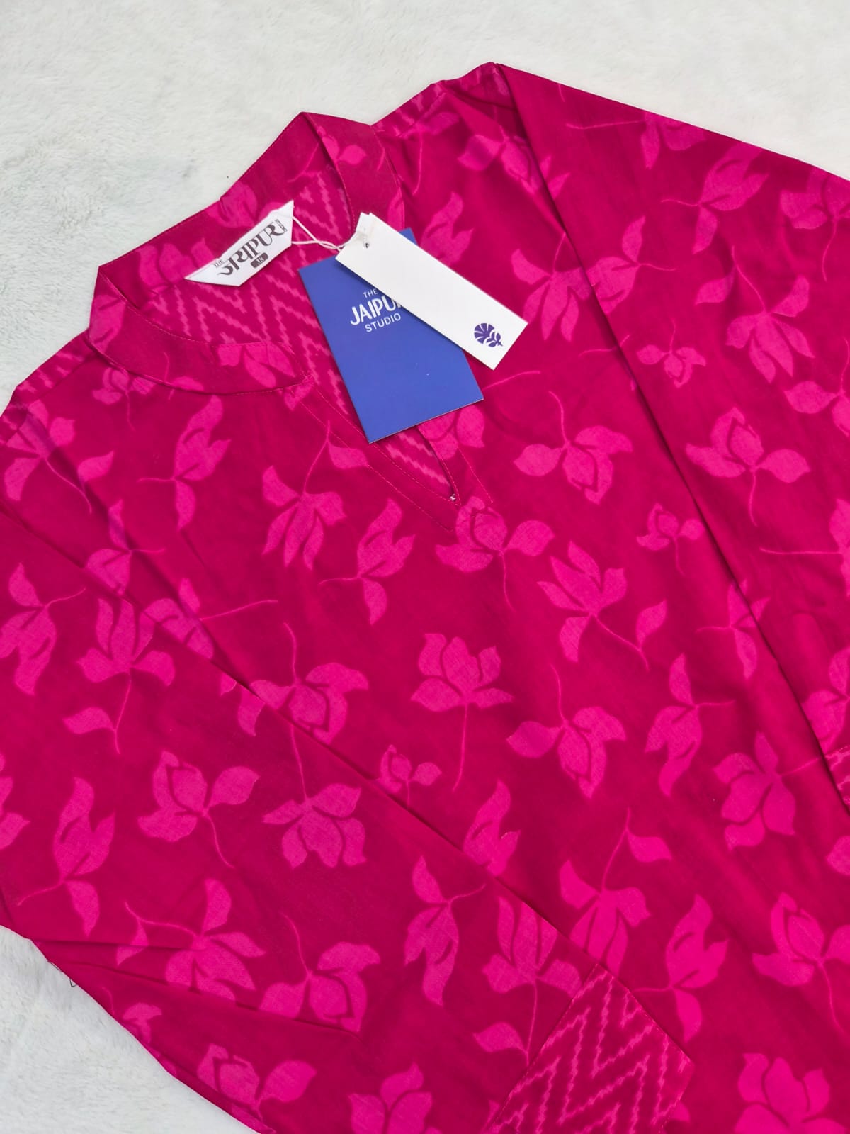 Pink Floral Casual Cotton Straight Kurta - The Jaipur Studio