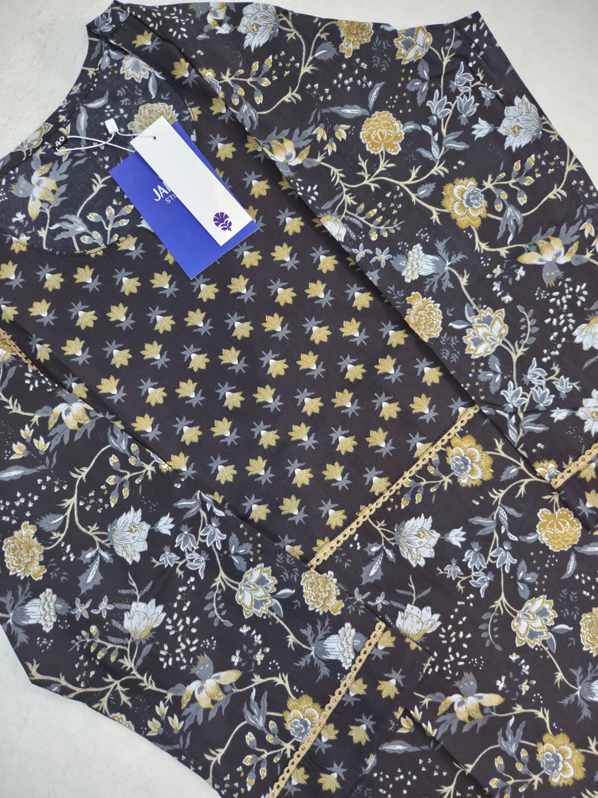 Black Floral Casual Cotton Straight Kurta - The Jaipur Studio