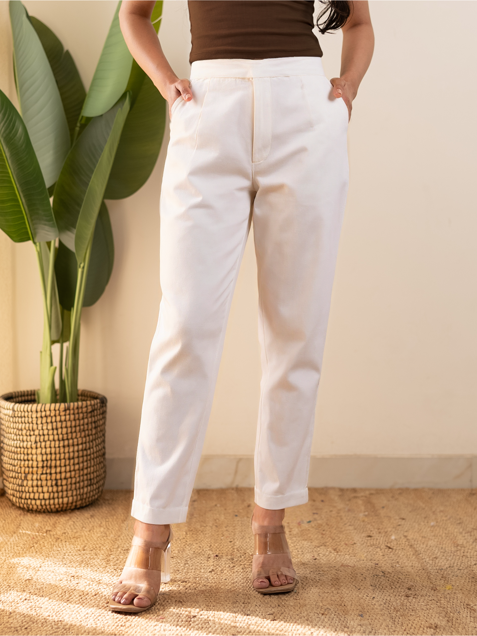 All-Day Cotton Straight Pant for Women-White