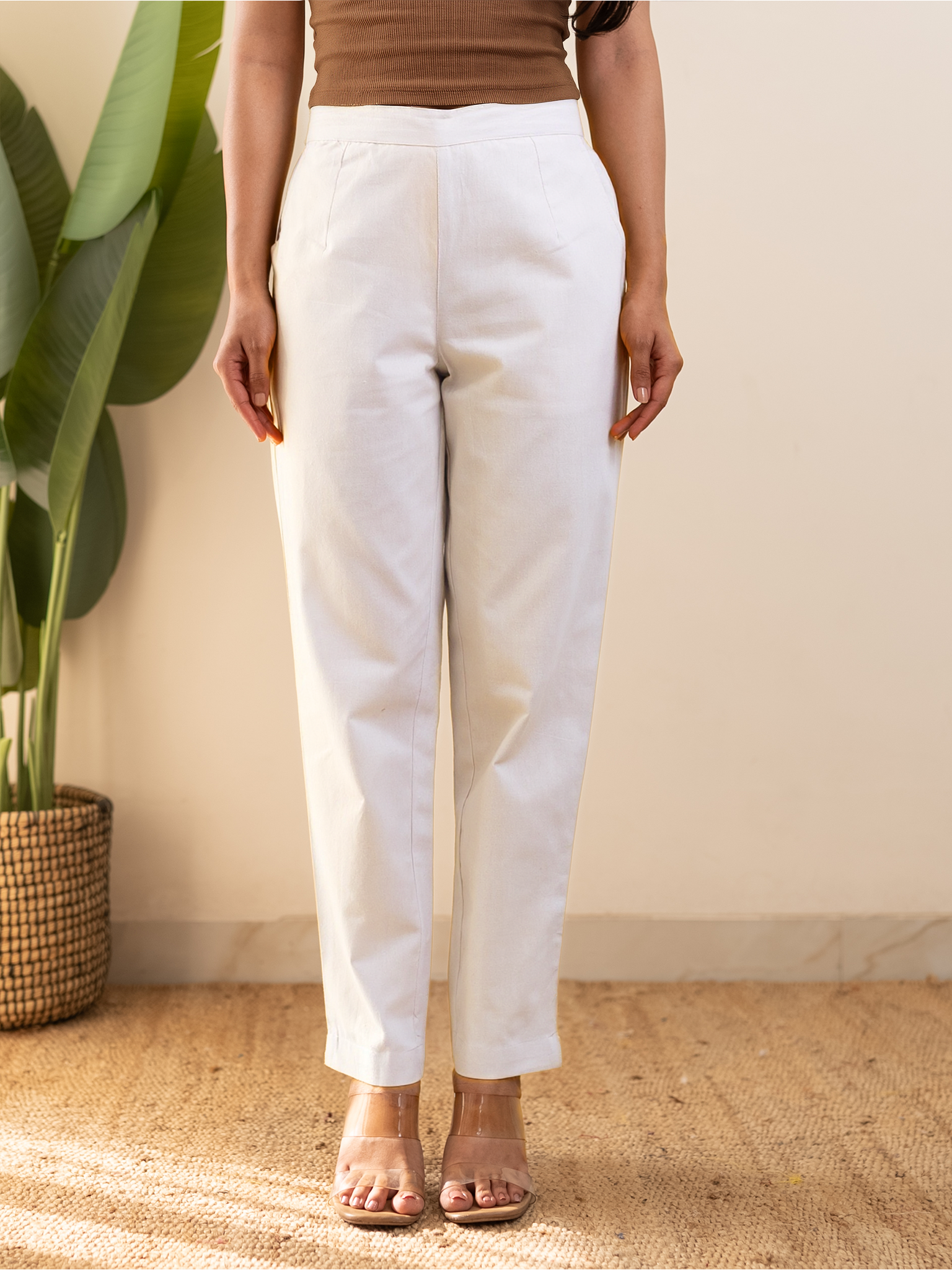 All-Day Cotton Straight Pant for Women-White