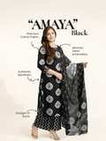 Amaya Black Cotton Bandhani Straight Katha Detailed Dupatta Set