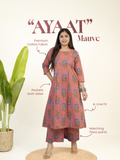 Ayaat Mauve Cotton Floral Pleated A-line Kurta Set