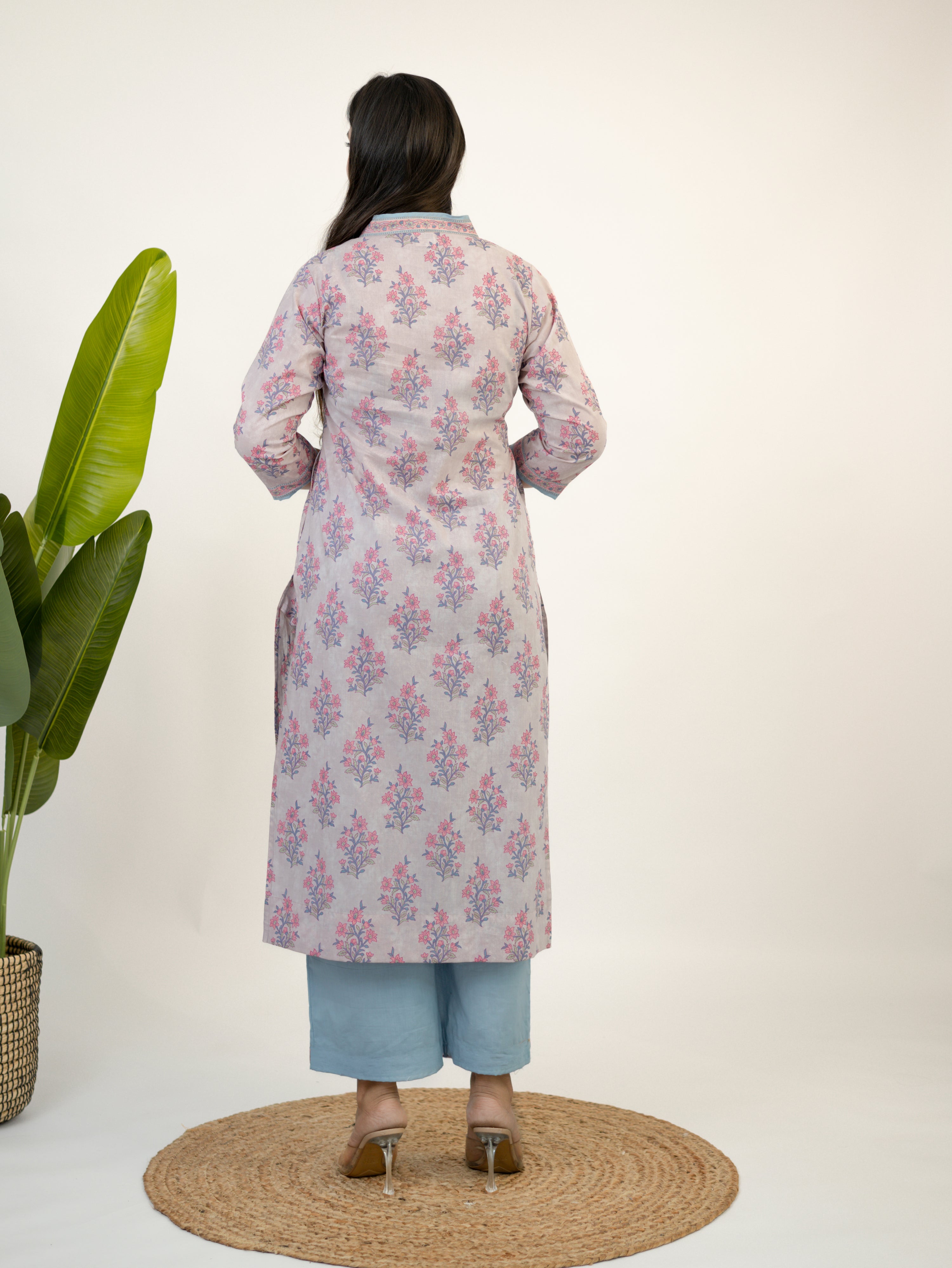 Hiba Lilac Gulbahar Floral Cotton Kurta Set