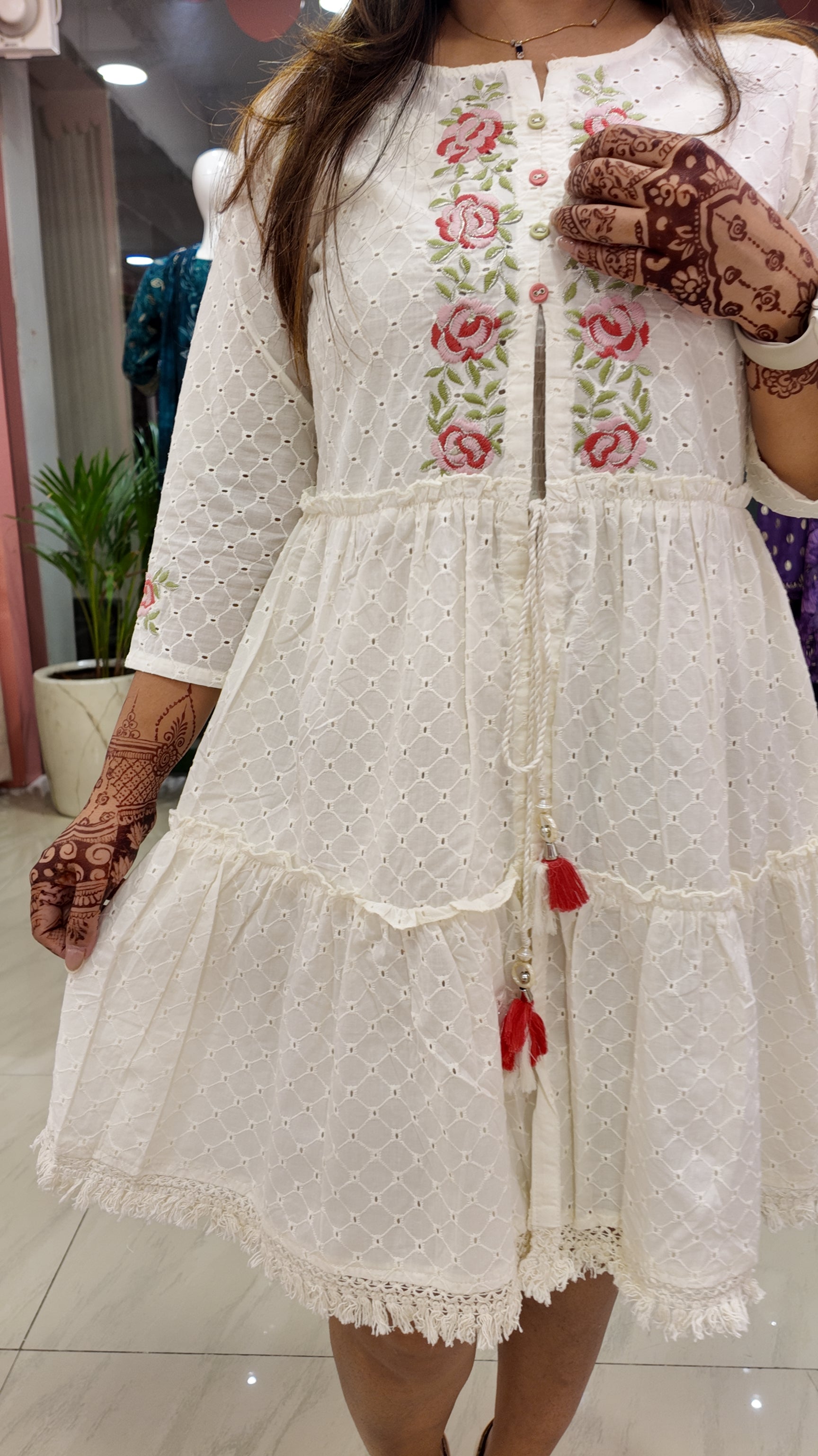 Ansi Cotton Sciffili Embroidered Dress