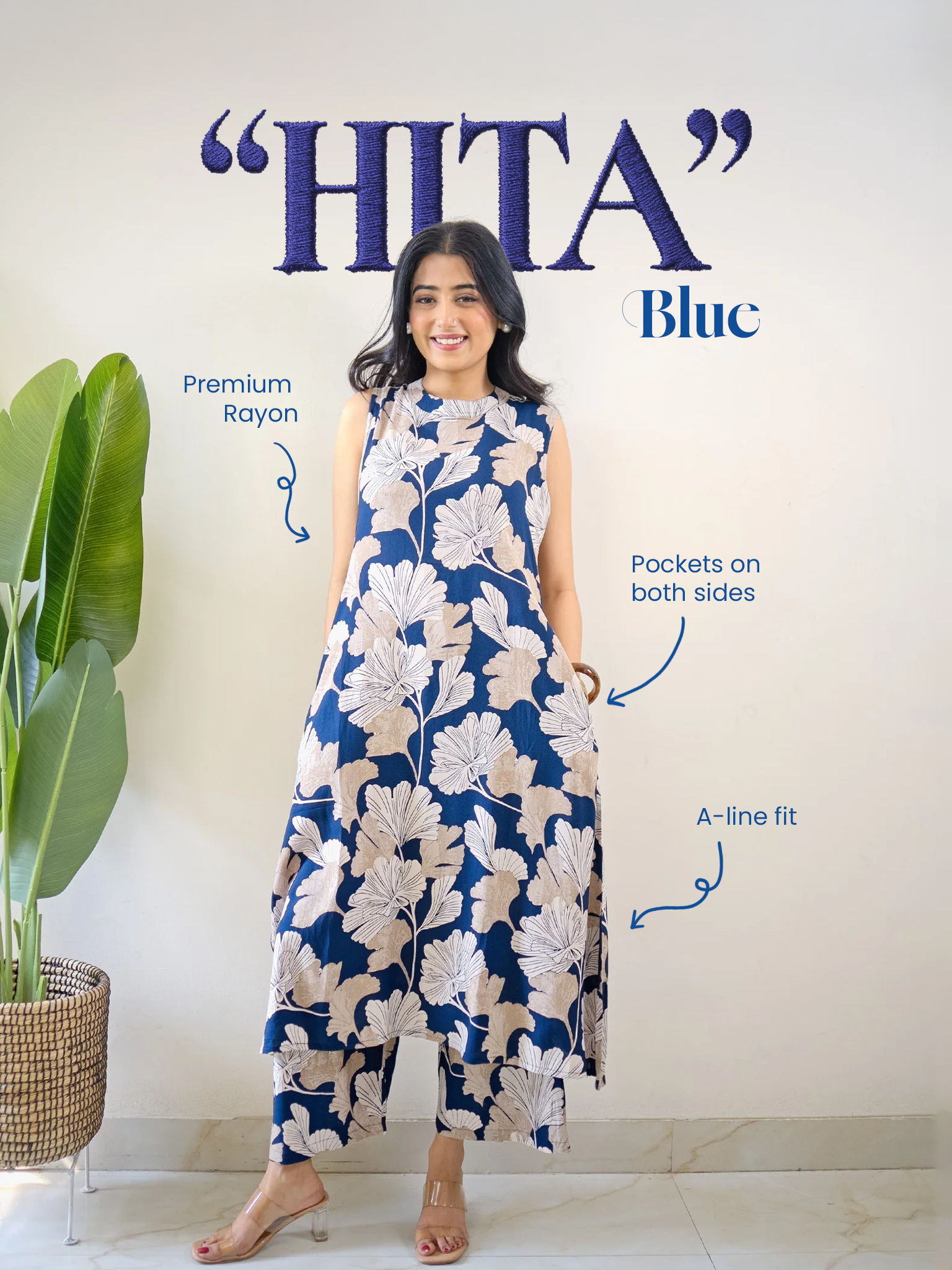 Hita Blue Floral Print A-line Coord Set - The Jaipur Studio
