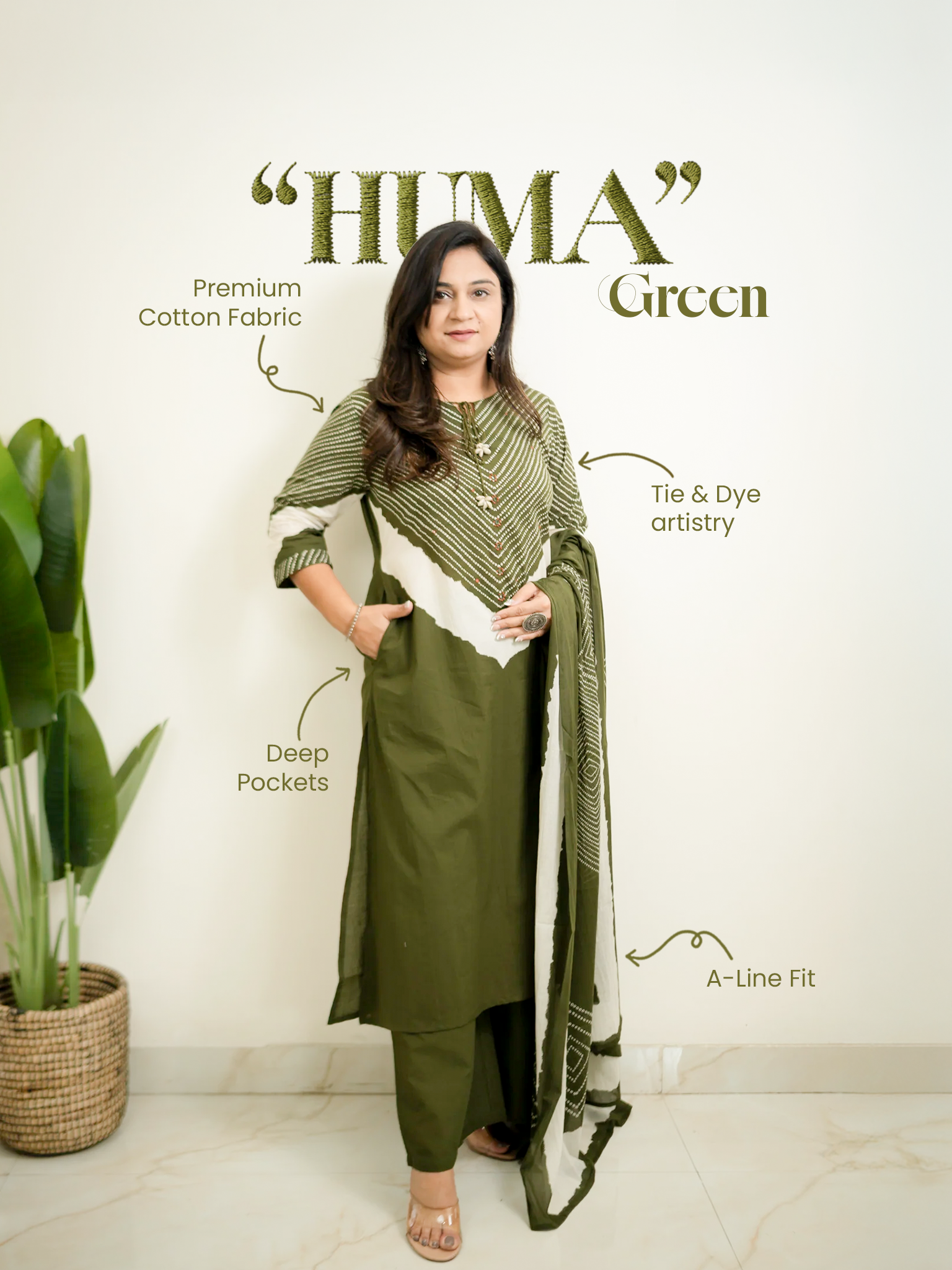Huma Green Cotton Tie and Dye Straight Dupatta Set