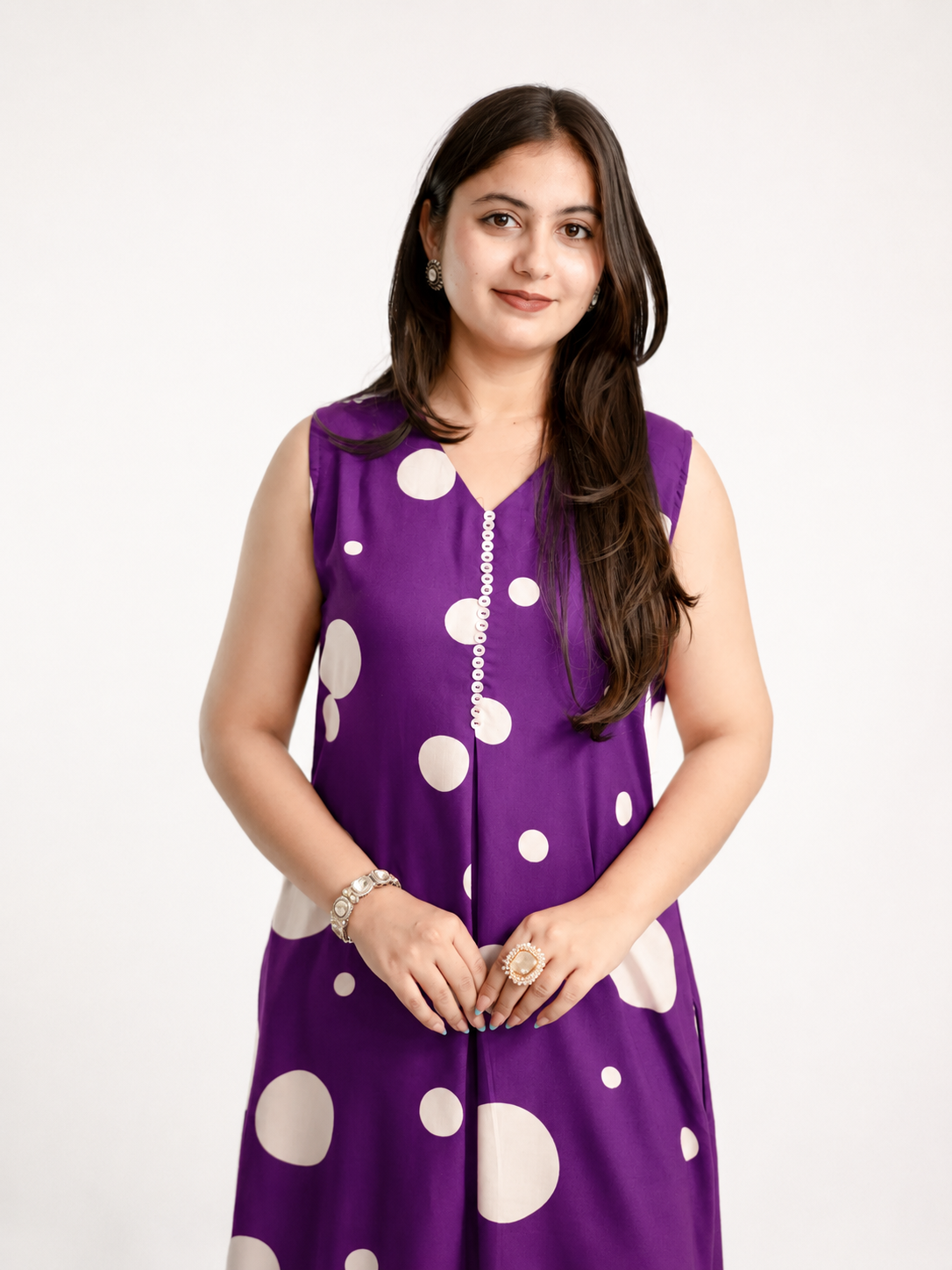 Laila Purple Polka Rayon A-line Coord Set
