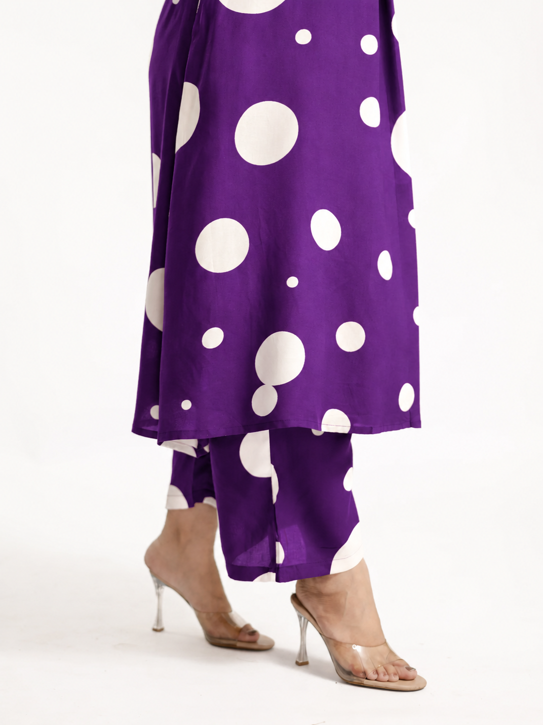 Laila Purple Polka Rayon A-line Coord Set