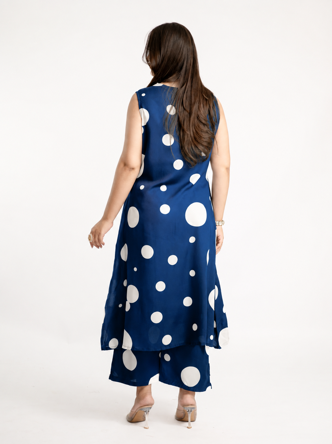 Laila Blue Polka Rayon A-line Coord Set