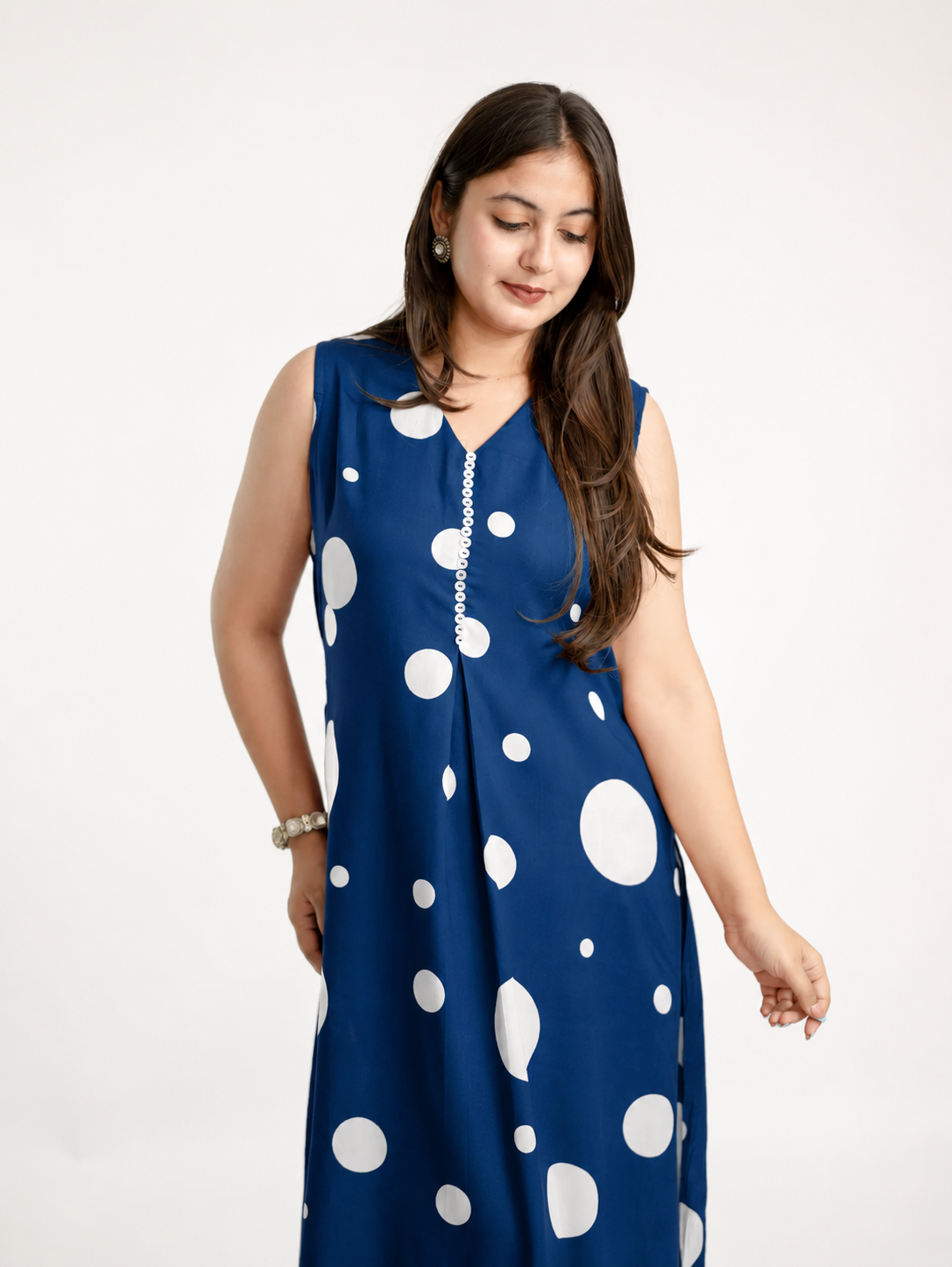 Laila Blue Polka Rayon A-line Coord Set