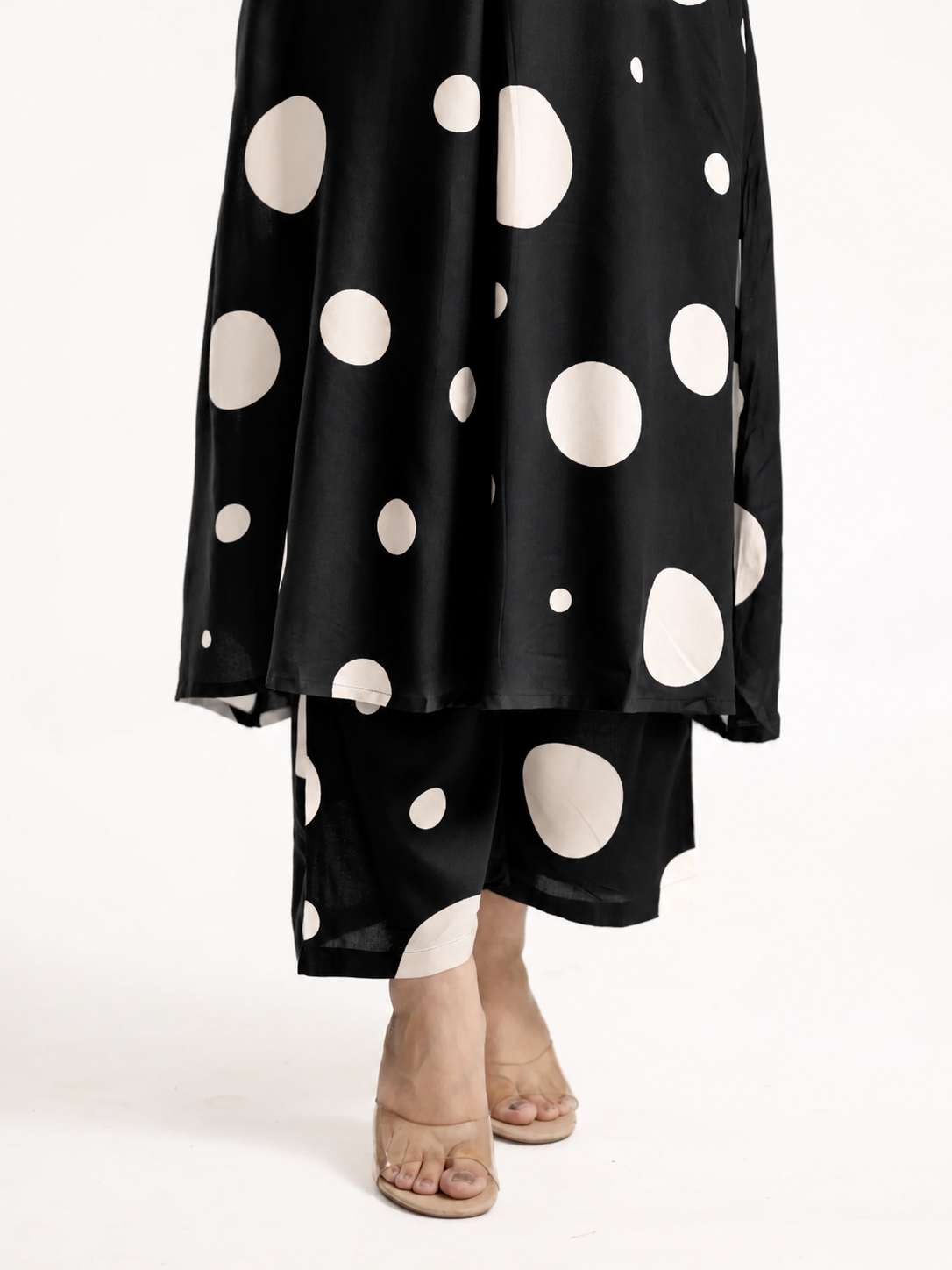 Laila Black Polka Rayon A-line Coord Set