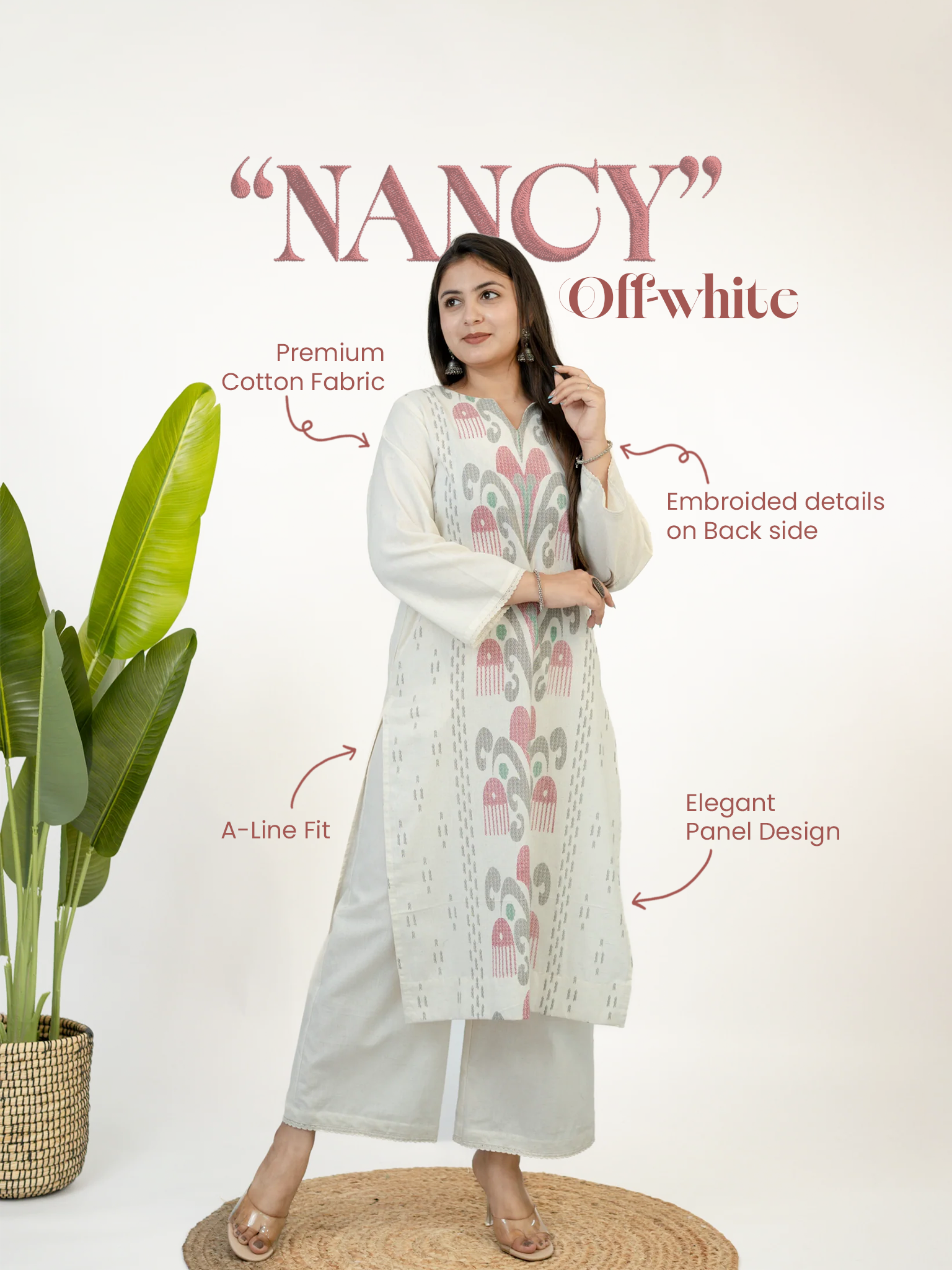 Nancy Offwhite-Black Ikkat A-line Cotton Kurta Set