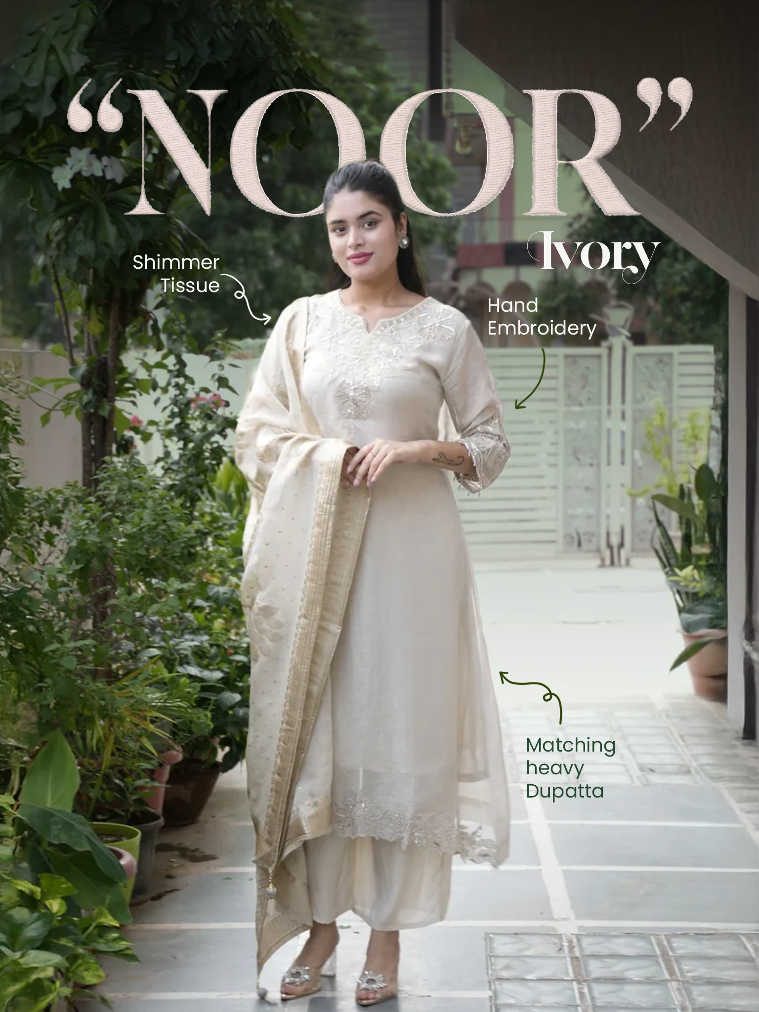 Noor Asymmetric Shimmer Tissue  HandEmbroidered Pant Set - The Jaipur Studio