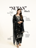 Nutan Black Chikankari Embroidered Dupatta Set